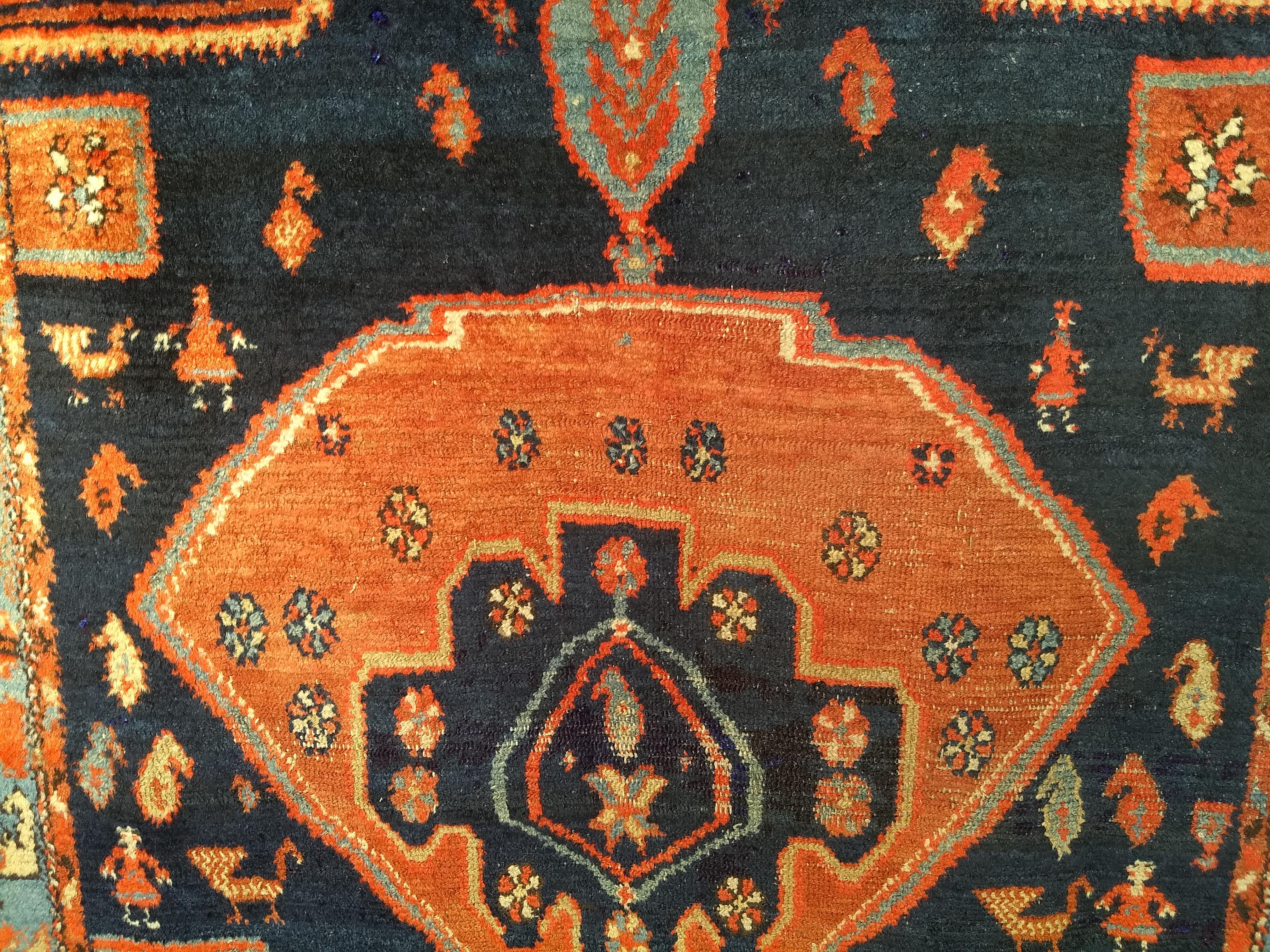 Vintage Persian Malayer Area Rug in Medallion Design in Navy Blue, Turquoise For Sale 3