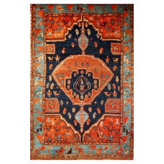 Antique Persian Malayer Area Rug in Medallion Design in Navy Blue, Turquoise