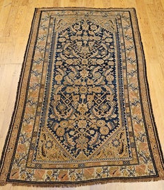 Vintage Persian Malayer Area Rug in Allover Design in Navy Blue, Brown, Ivory