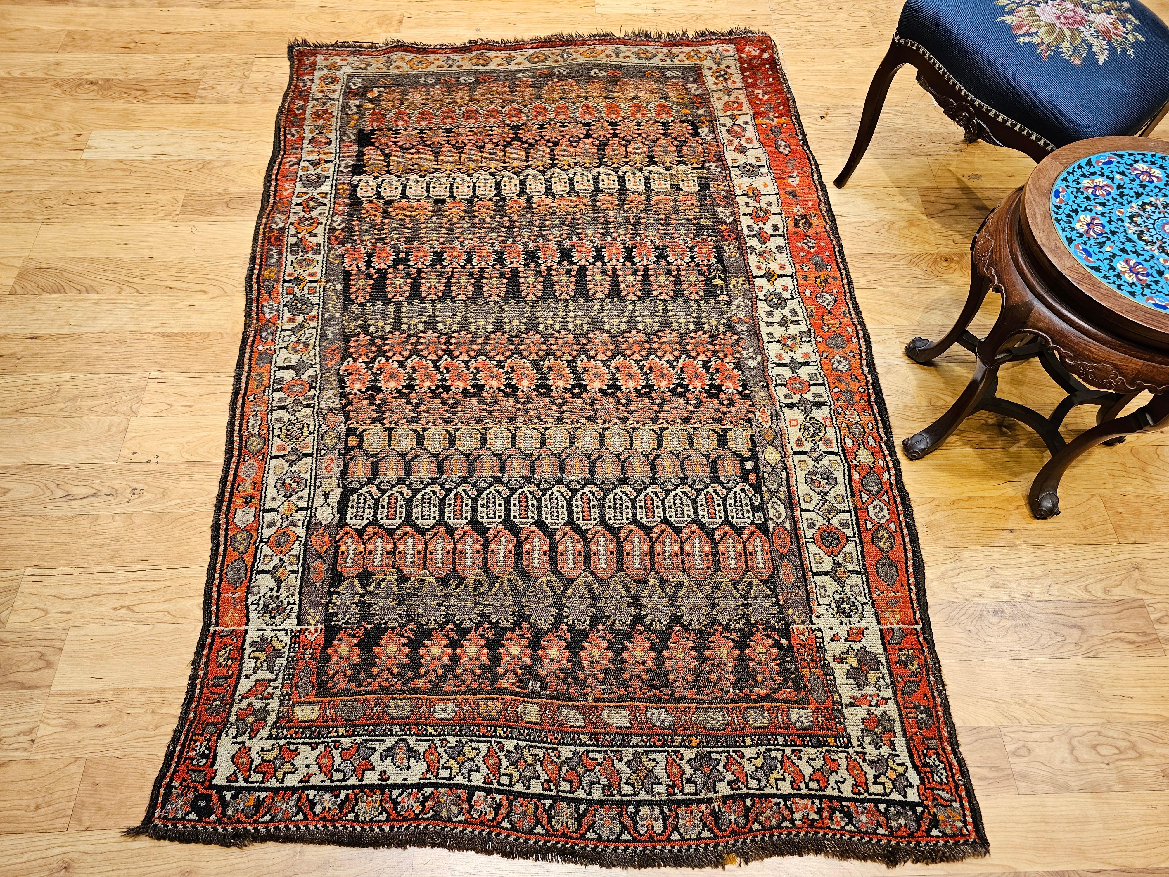Vintage Persian Malayer Area Rug in Allover Paisley Pattern in Brown & Red Tones For Sale 7