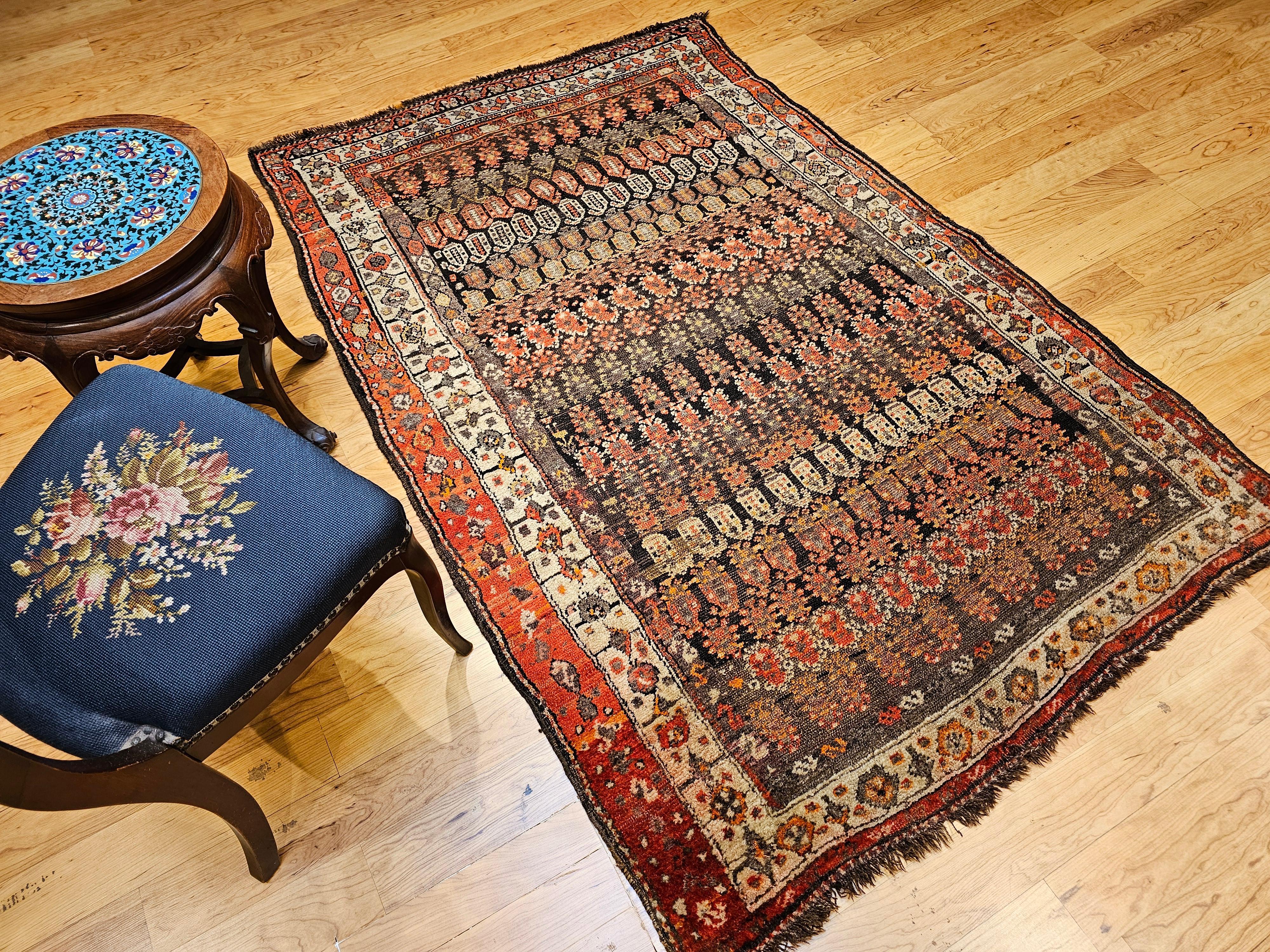 Vintage Persian Malayer Area Rug in Allover Paisley Pattern in Brown & Red Tones For Sale 9
