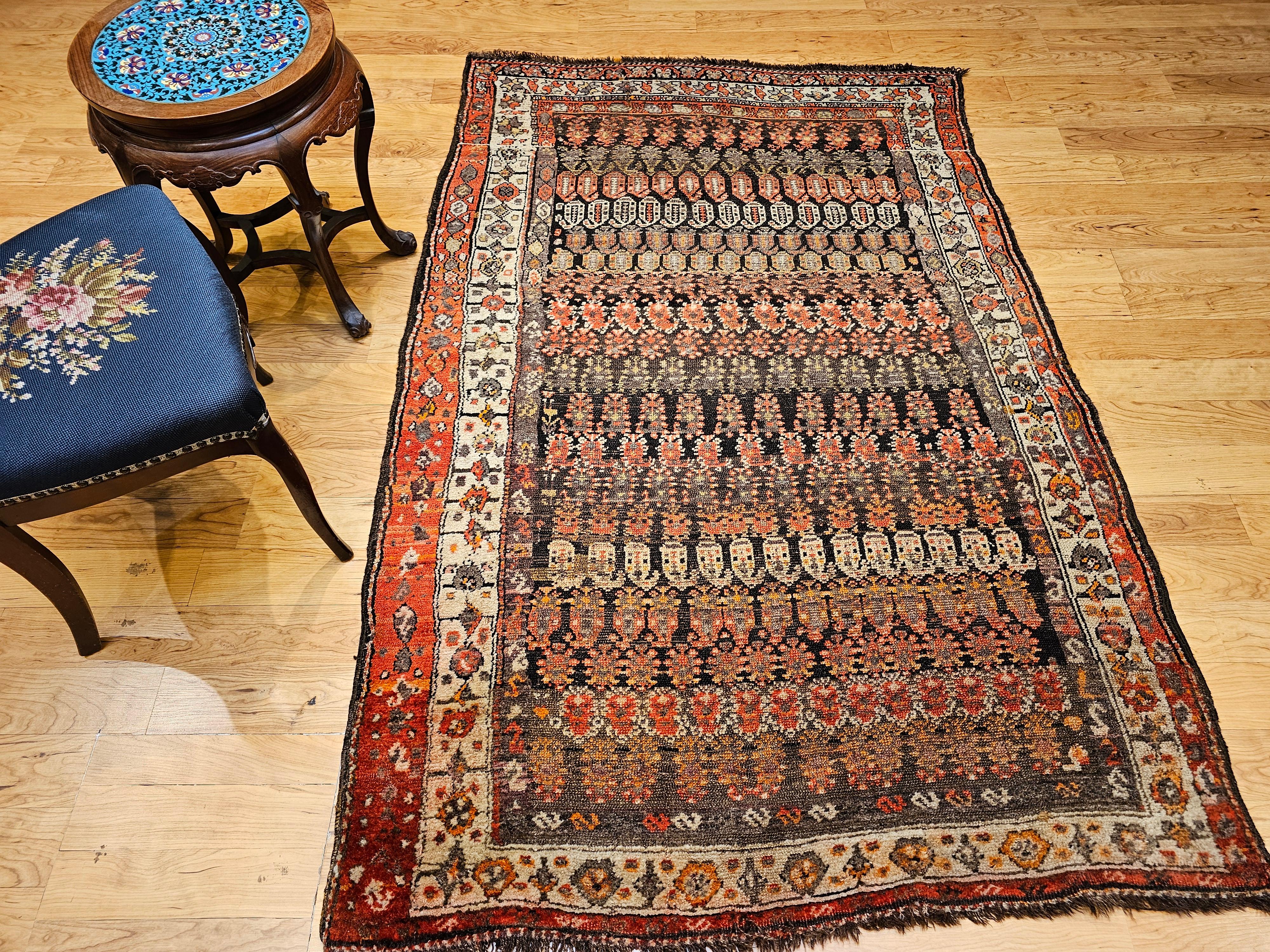 Vintage Persian Malayer Area Rug in Allover Paisley Pattern in Brown & Red Tones For Sale 10