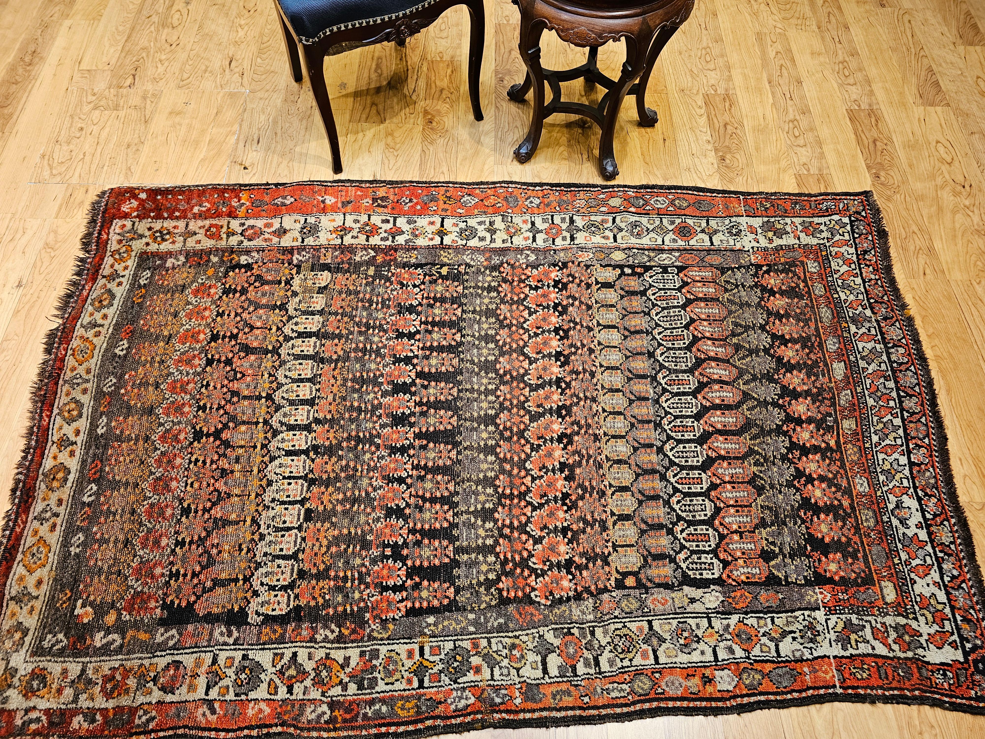 Vintage Persian Malayer Area Rug in Allover Paisley Pattern in Brown & Red Tones For Sale 12