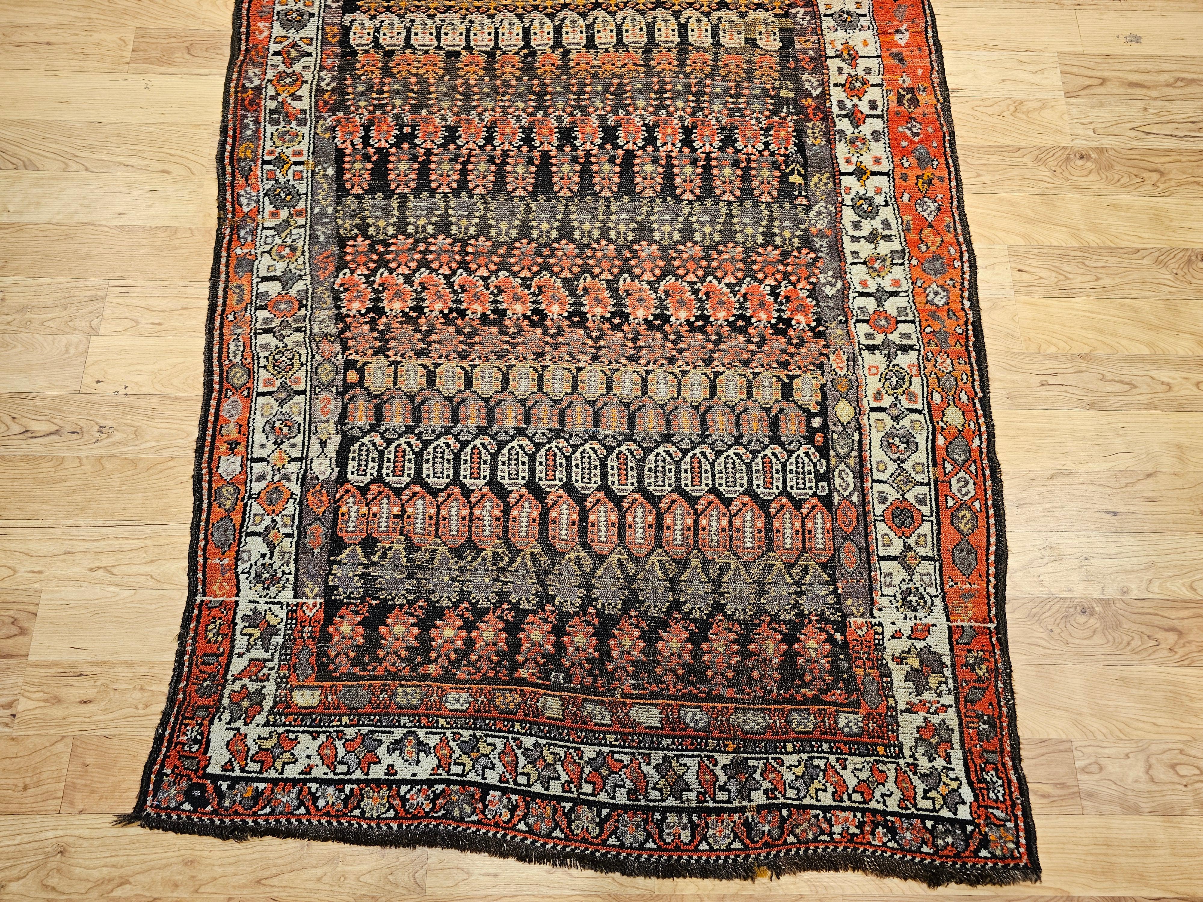 Hand-Woven Vintage Persian Malayer Area Rug in Allover Paisley Pattern in Brown & Red Tones For Sale