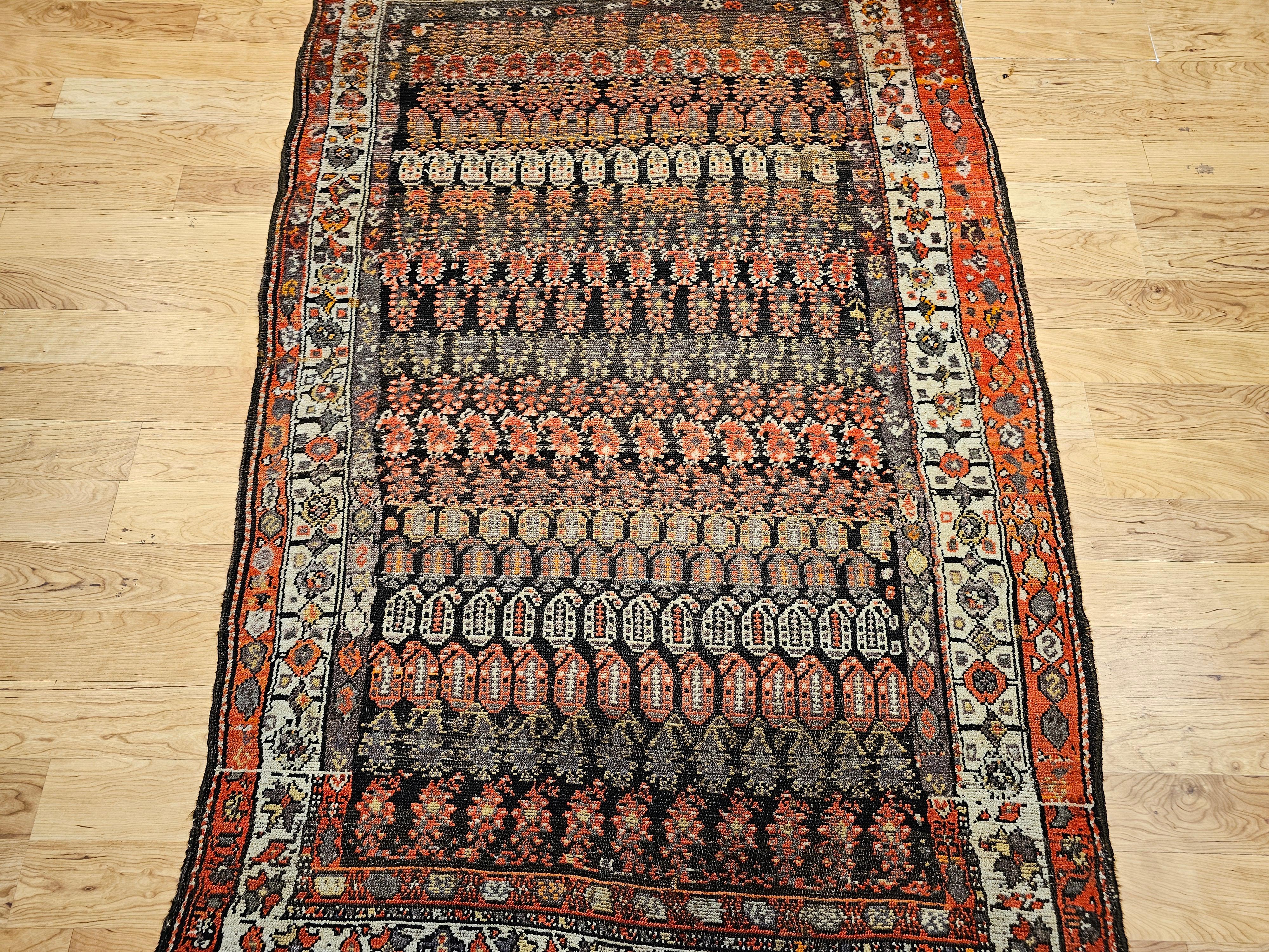 Vintage Persian Malayer Area Rug in Allover Paisley Pattern in Brown & Red Tones In Good Condition For Sale In Barrington, IL