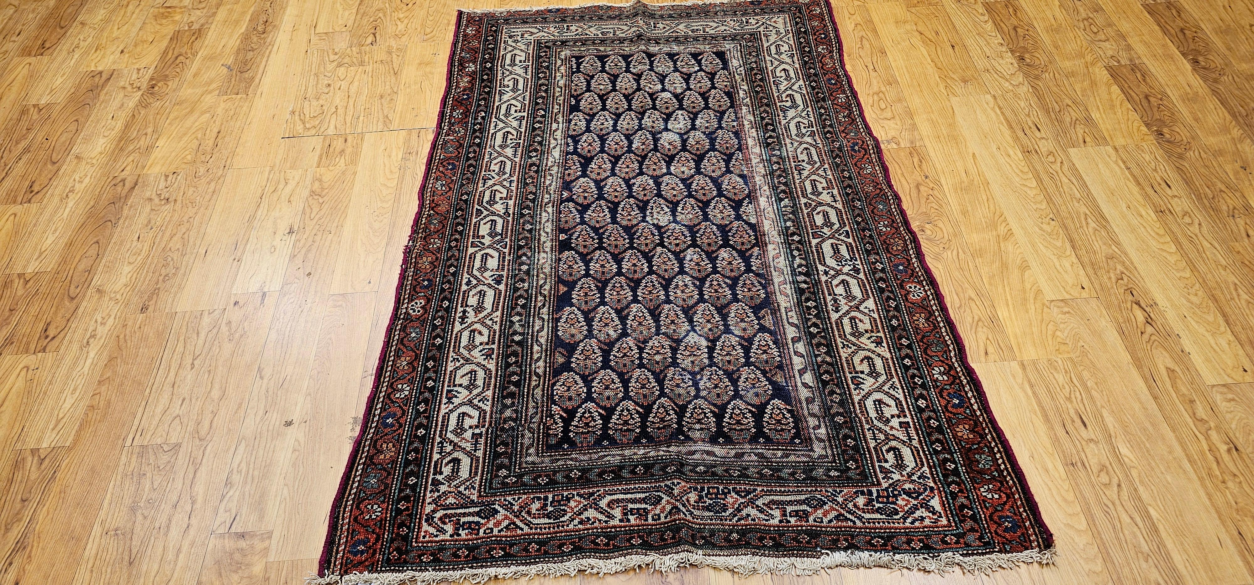 Tapis vintage persan Malayer à motif marguerite dans les tons marine et ivoire en vente 3