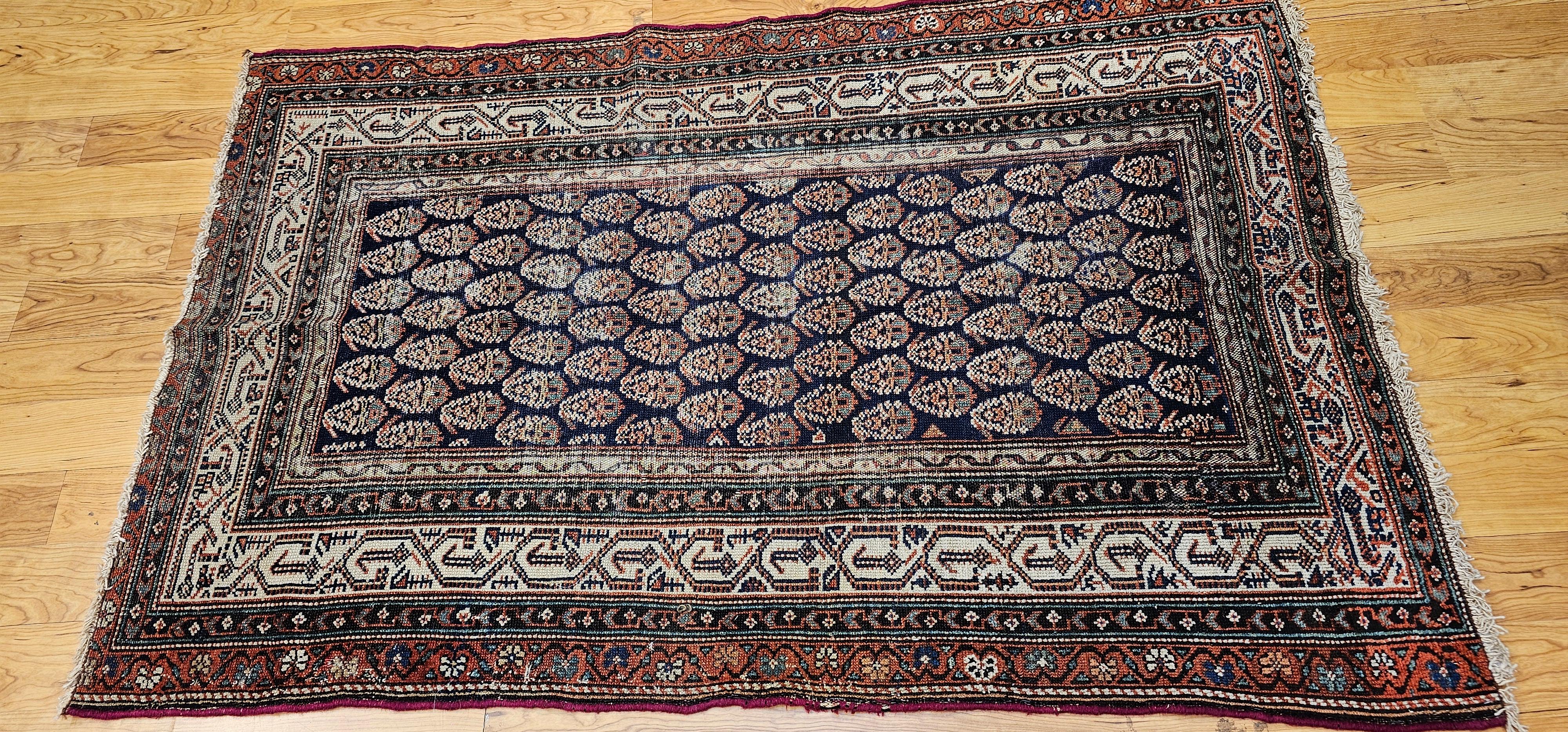 Tapis vintage persan Malayer à motif marguerite dans les tons marine et ivoire en vente 5