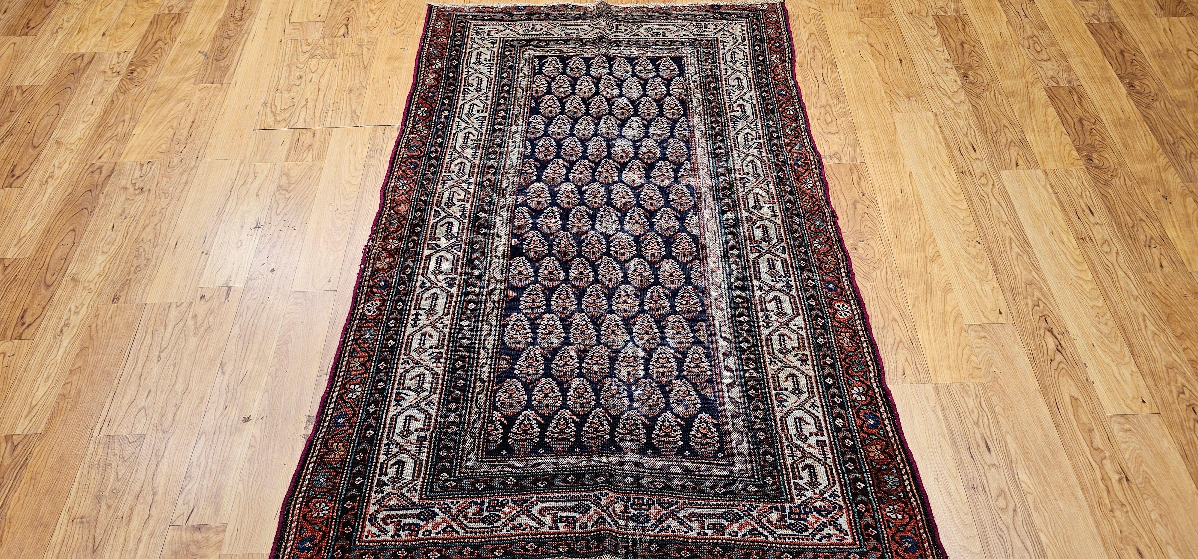 Tapis vintage persan Malayer à motif marguerite dans les tons marine et ivoire en vente 6