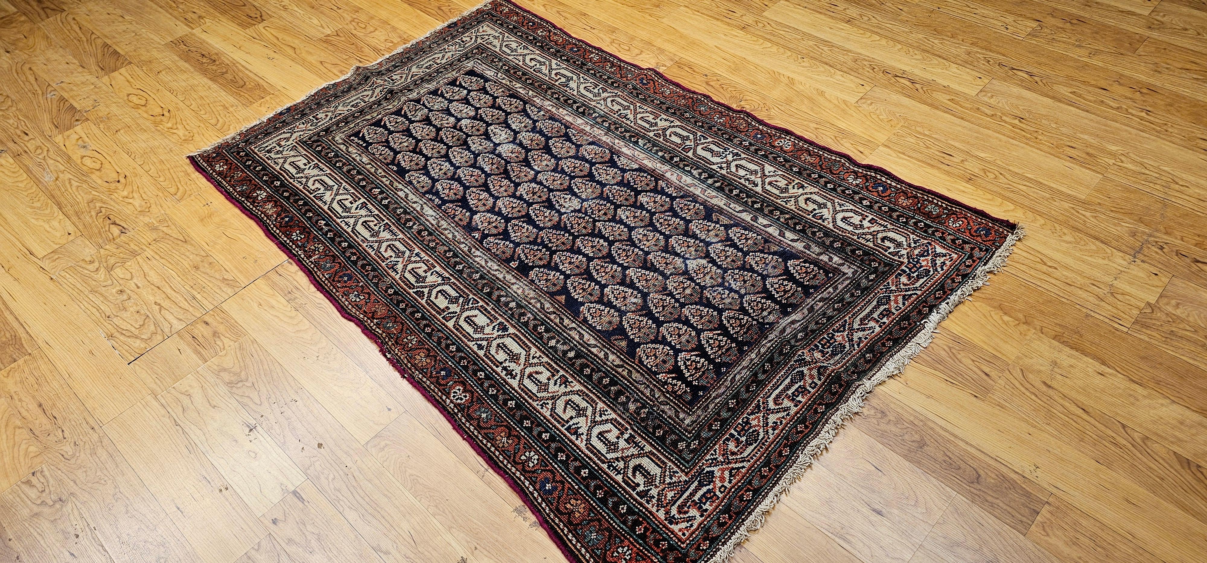 Tapis vintage persan Malayer à motif marguerite dans les tons marine et ivoire en vente 2