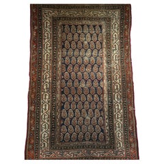 Tappeto persiano d'epoca Malayer con motivo Paisley in blu, avorio e blu.