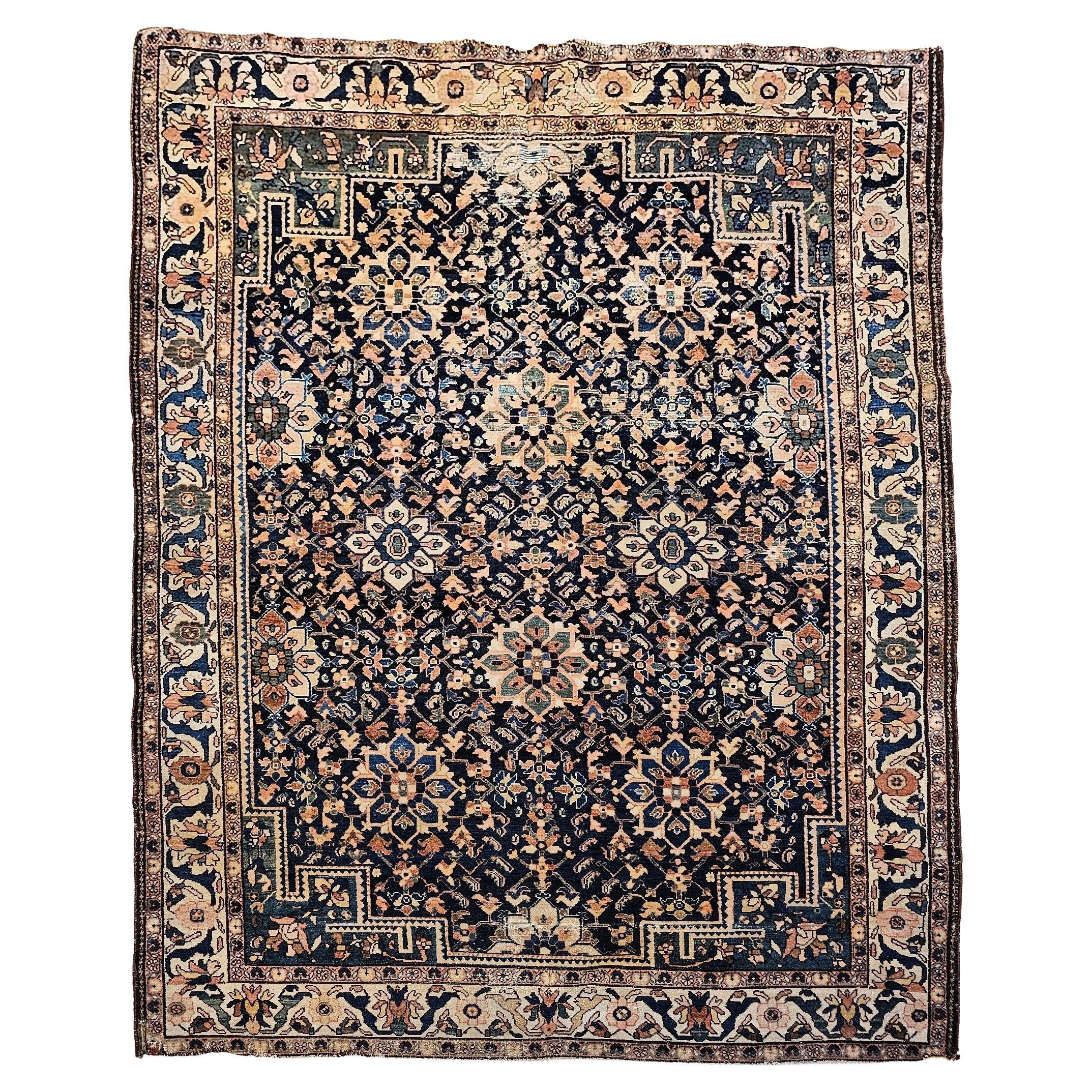 Near Square Size Vintage Persian Malayer Area Rug in Allover Pattern