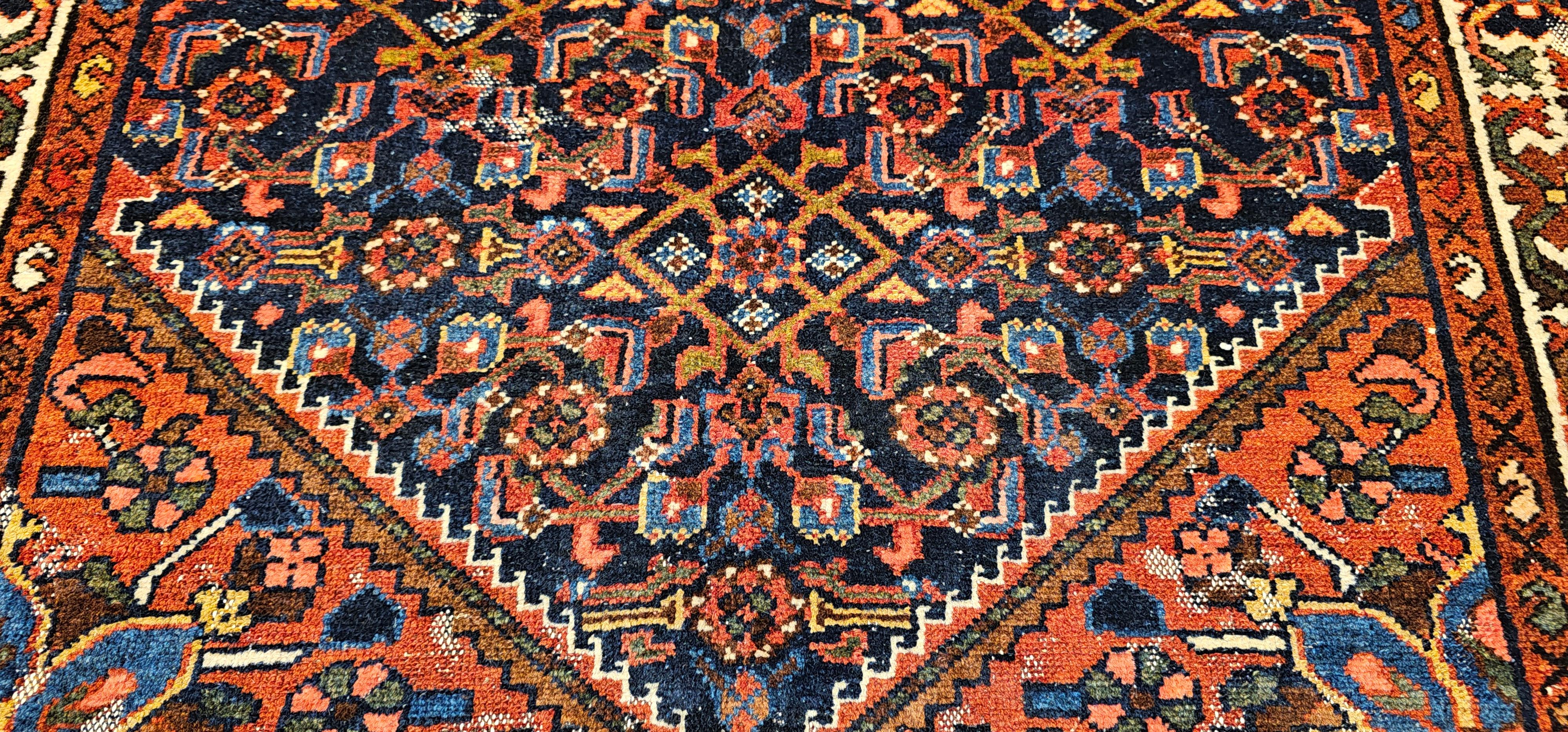 Persischer Malayer-Teppich mit Allover-Muster in Marine, Rot, Blau und Braun im Angebot 7