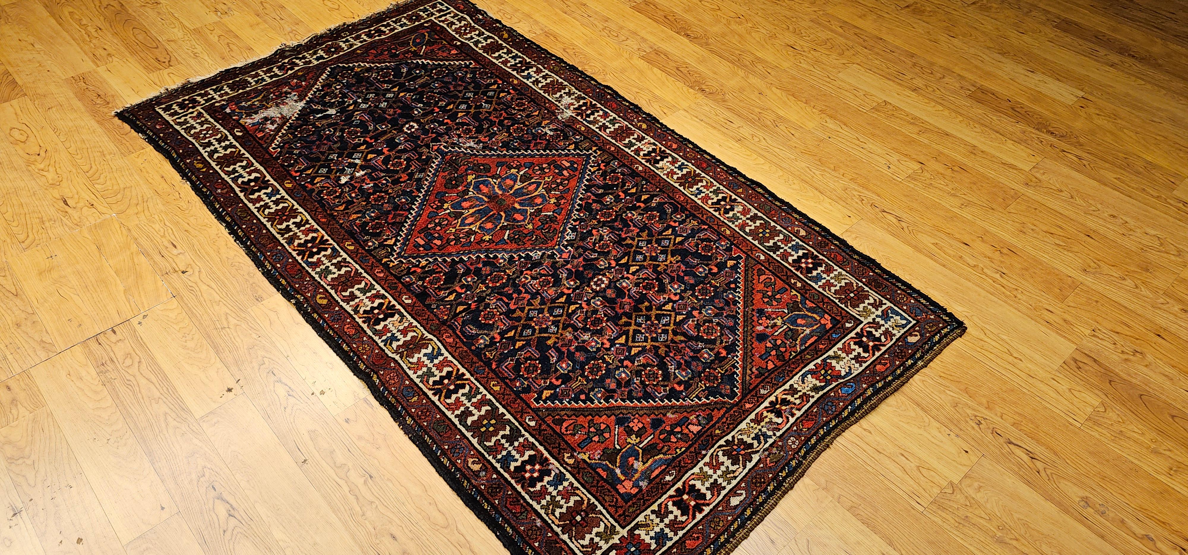 Persischer Malayer-Teppich mit Allover-Muster in Marine, Rot, Blau und Braun im Angebot 9