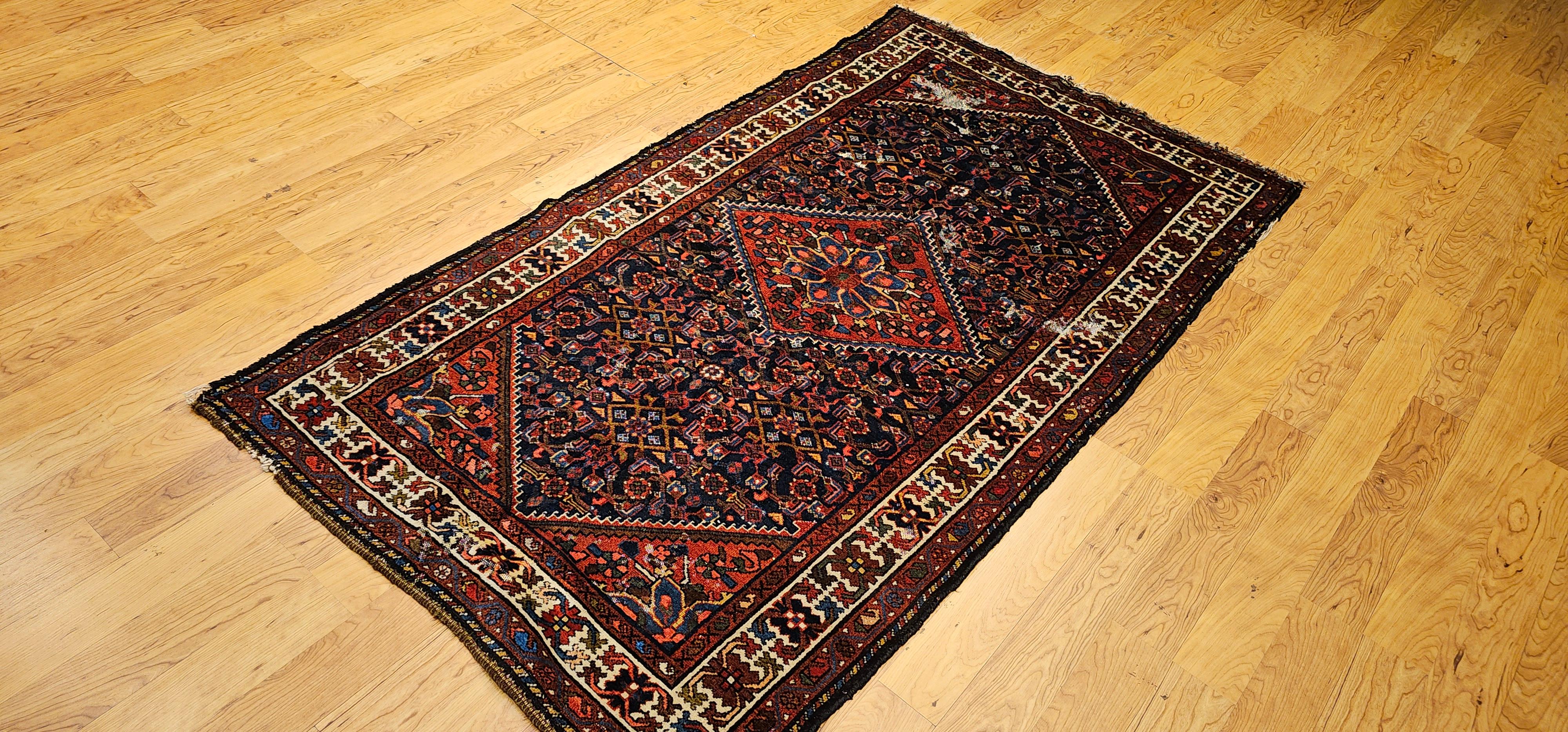 Persischer Malayer-Teppich mit Allover-Muster in Marine, Rot, Blau und Braun im Angebot 11