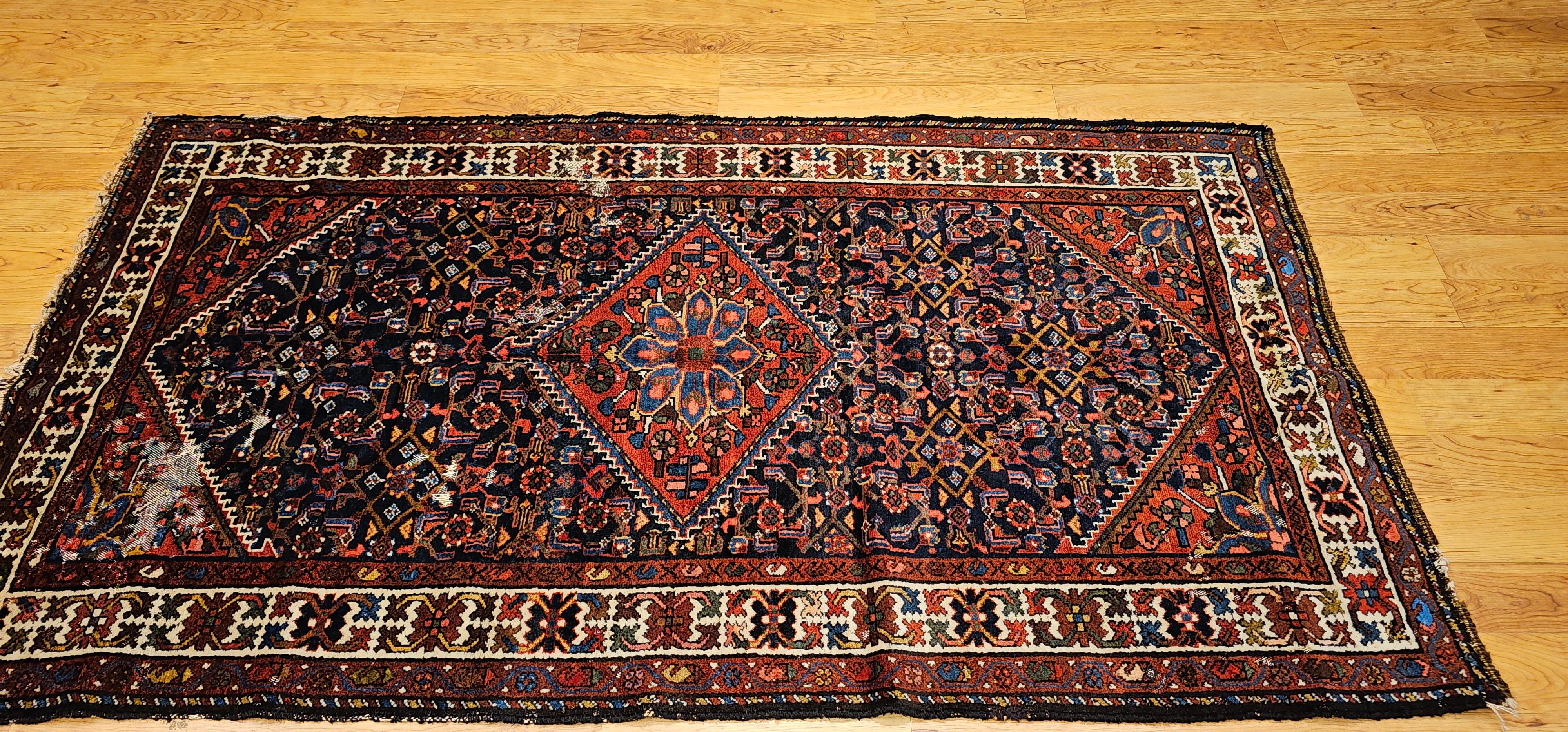Persischer Malayer-Teppich mit Allover-Muster in Marine, Rot, Blau und Braun im Angebot 12