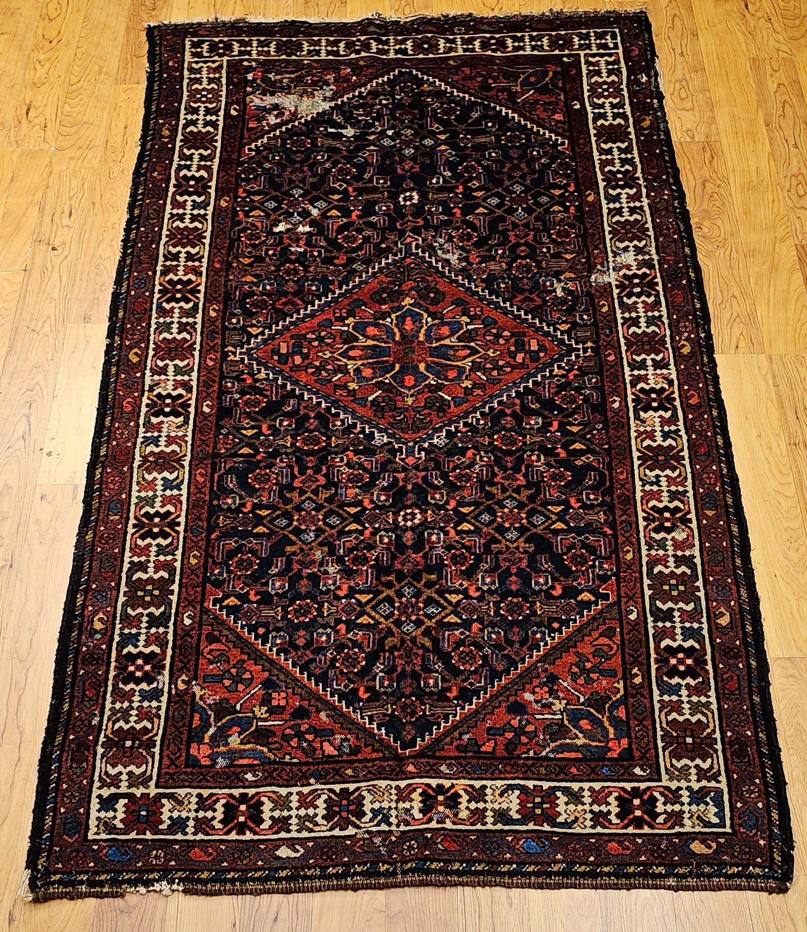 Persischer Malayer-Teppich mit Allover-Muster in Marine, Rot, Blau und Braun im Angebot 2