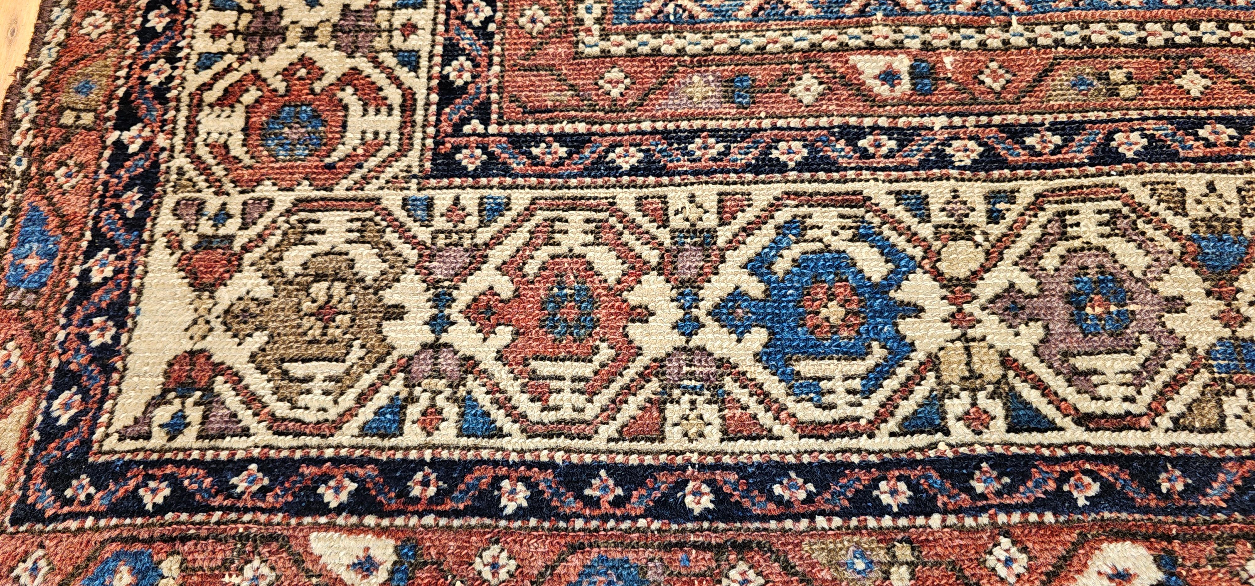 Vintage Persian Malayer Area Rug in Allover-Muster in Rot, Elfenbein, Blau im Angebot 3