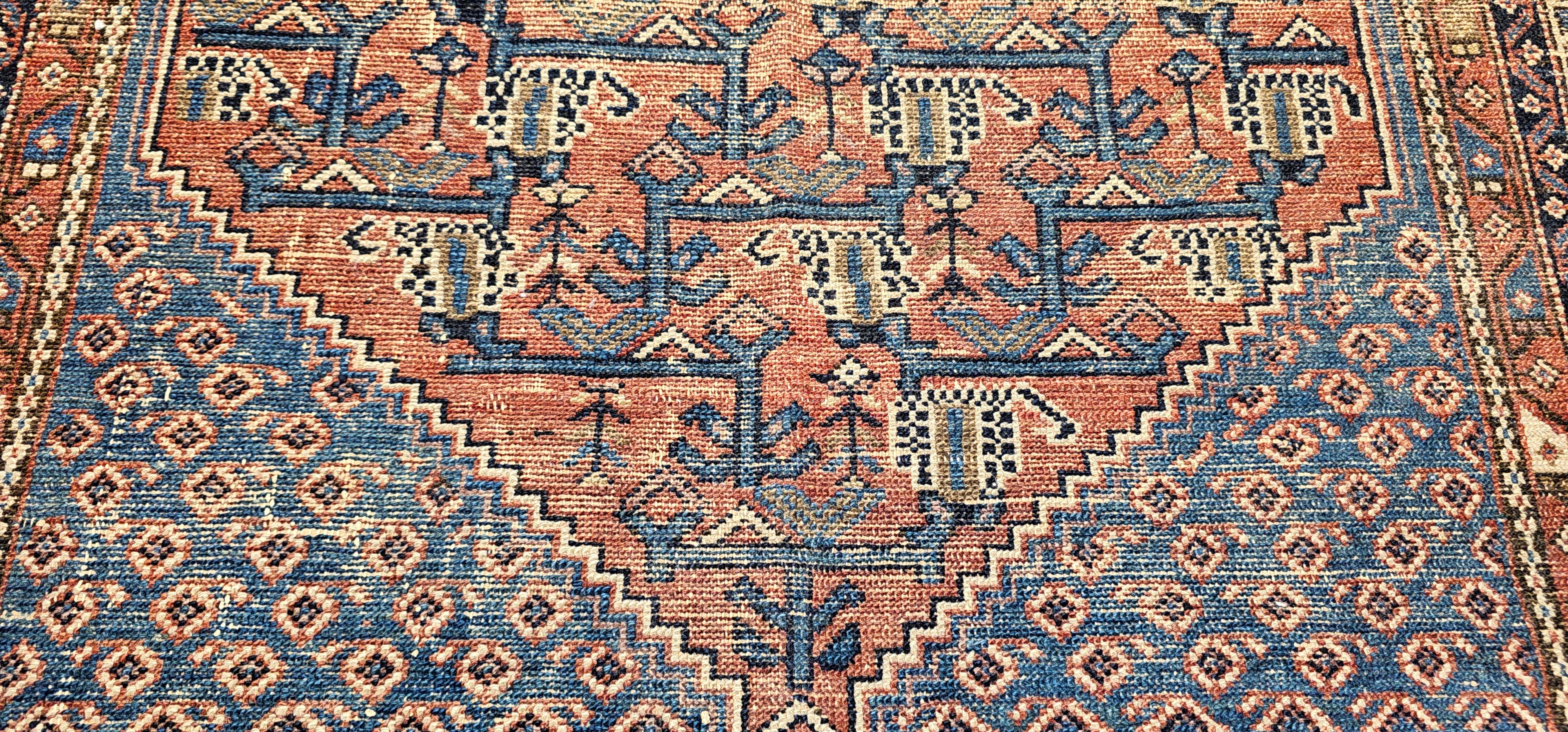 Vintage Persian Malayer Area Rug in Allover-Muster in Rot, Elfenbein, Blau im Angebot 5