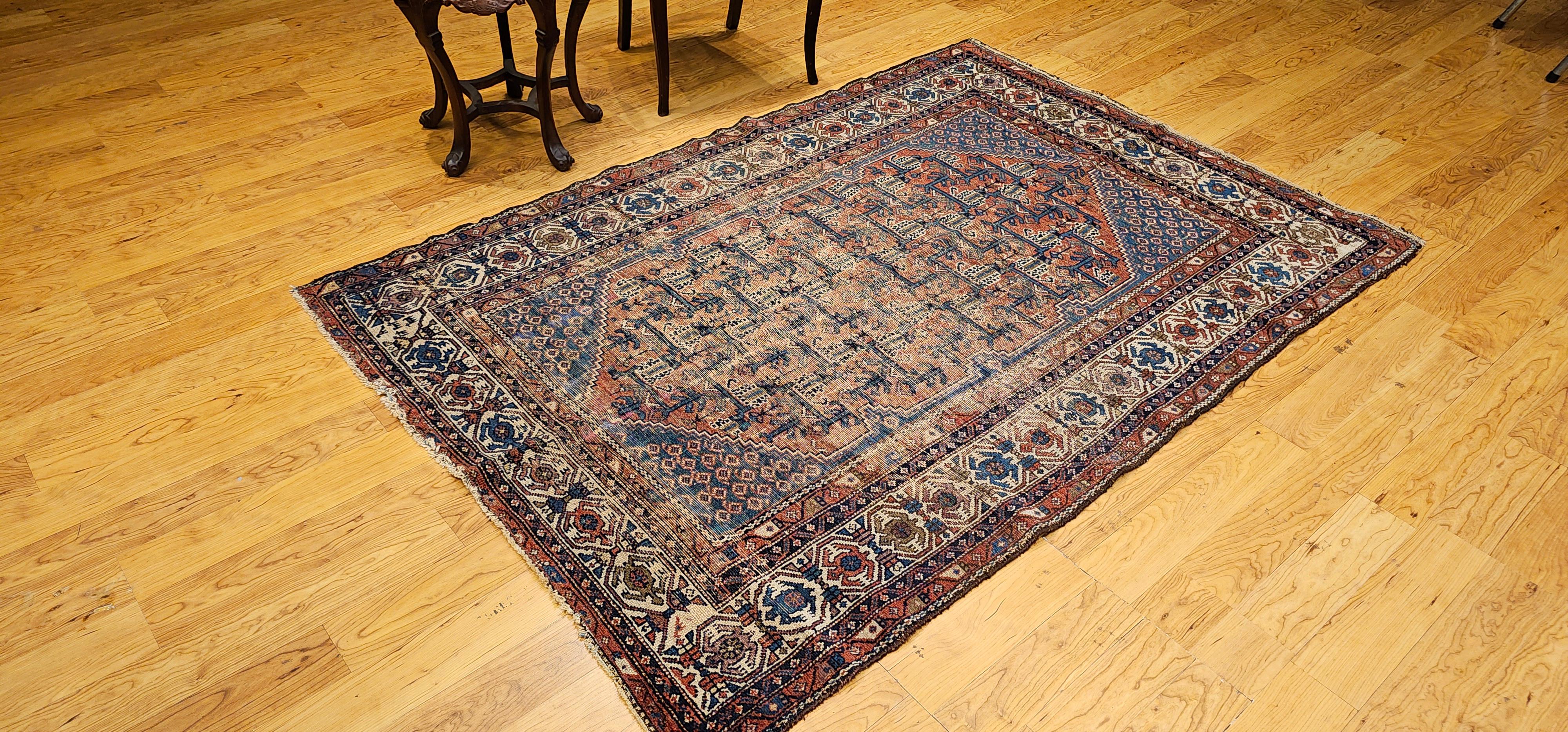 Vintage Persian Malayer Area Rug in Allover-Muster in Rot, Elfenbein, Blau im Angebot 7