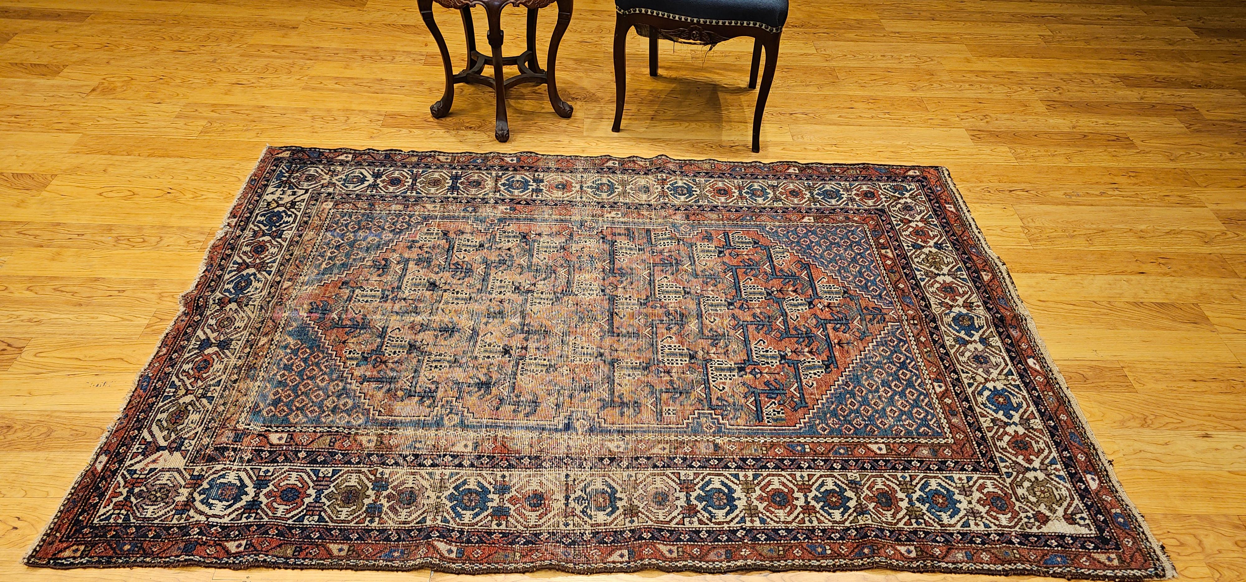 Vintage Persian Malayer Area Rug in Allover-Muster in Rot, Elfenbein, Blau im Angebot 8
