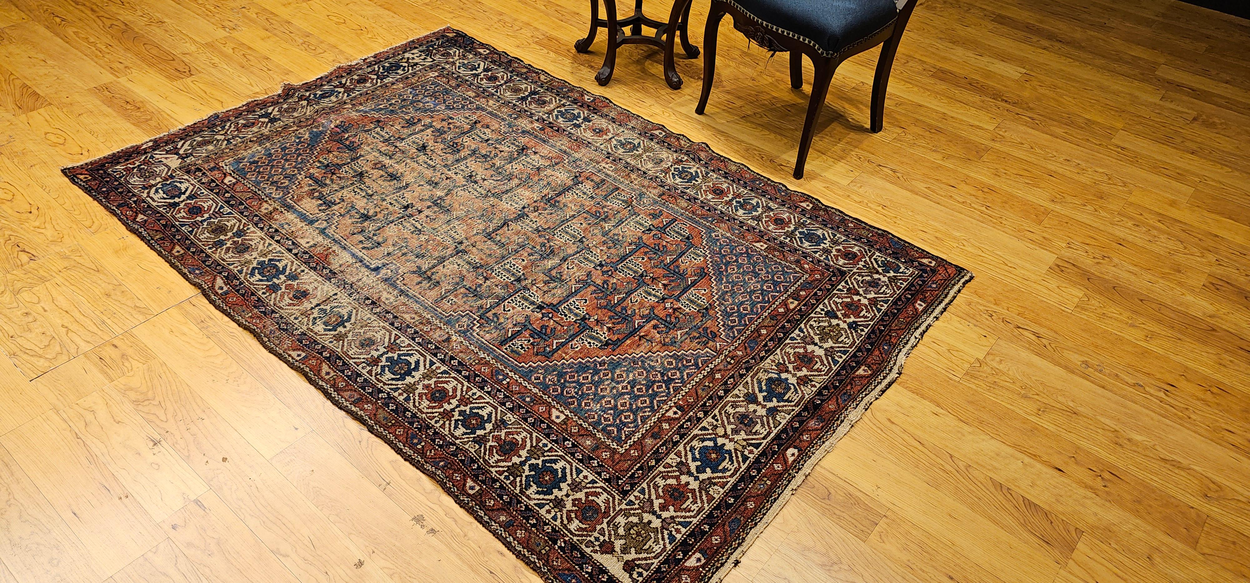 Vintage Persian Malayer Area Rug in Allover-Muster in Rot, Elfenbein, Blau im Angebot 9