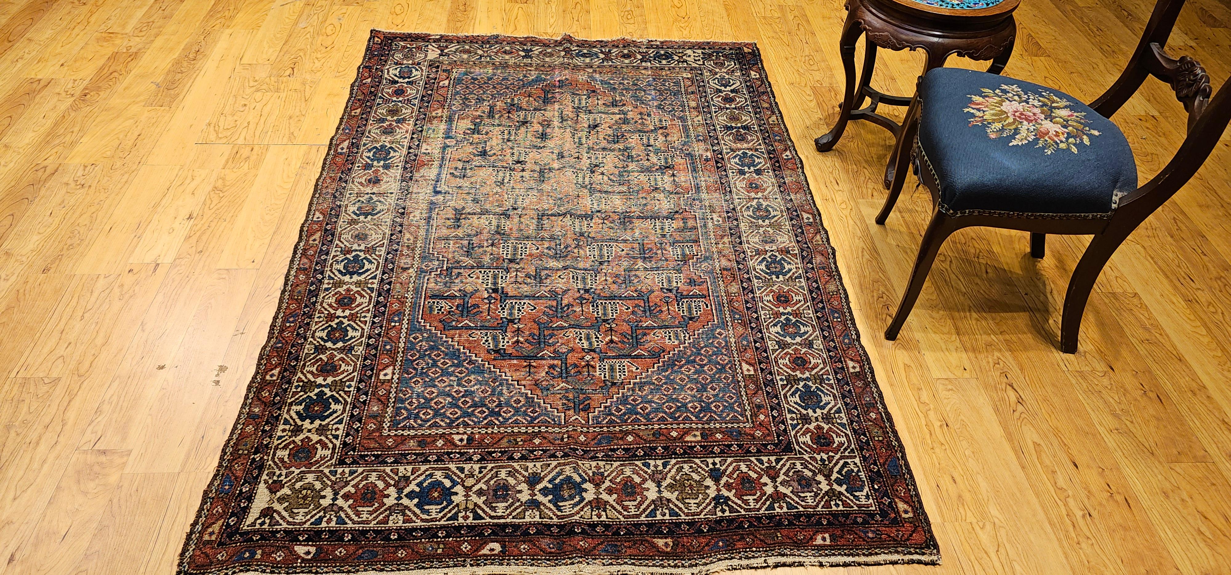 Vintage Persian Malayer Area Rug in Allover-Muster in Rot, Elfenbein, Blau im Angebot 10