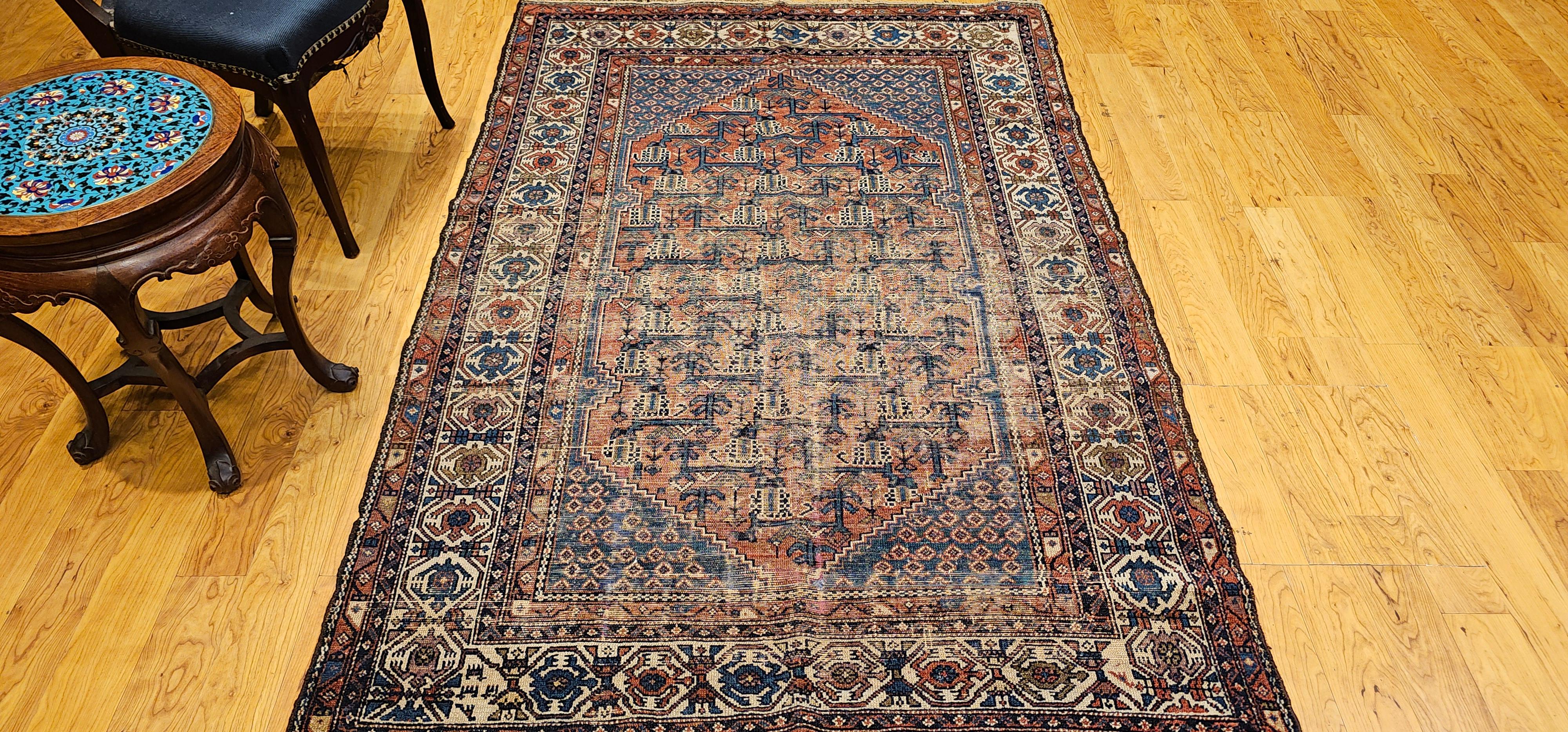 Vintage Persian Malayer Area Rug in Allover-Muster in Rot, Elfenbein, Blau im Angebot 11
