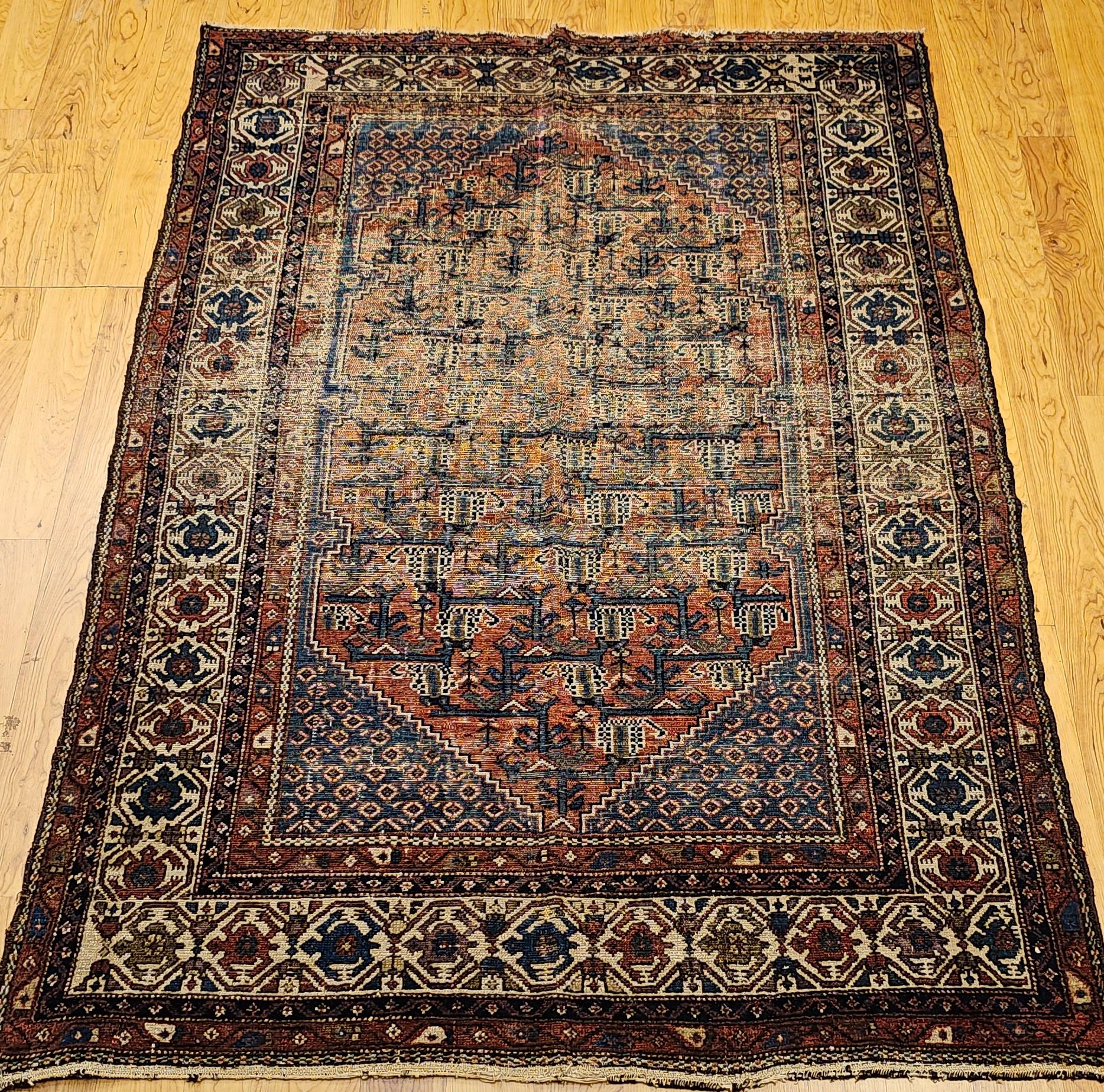 Vintage Persian Malayer Area Rug in Allover-Muster in Rot, Elfenbein, Blau (Persisch) im Angebot
