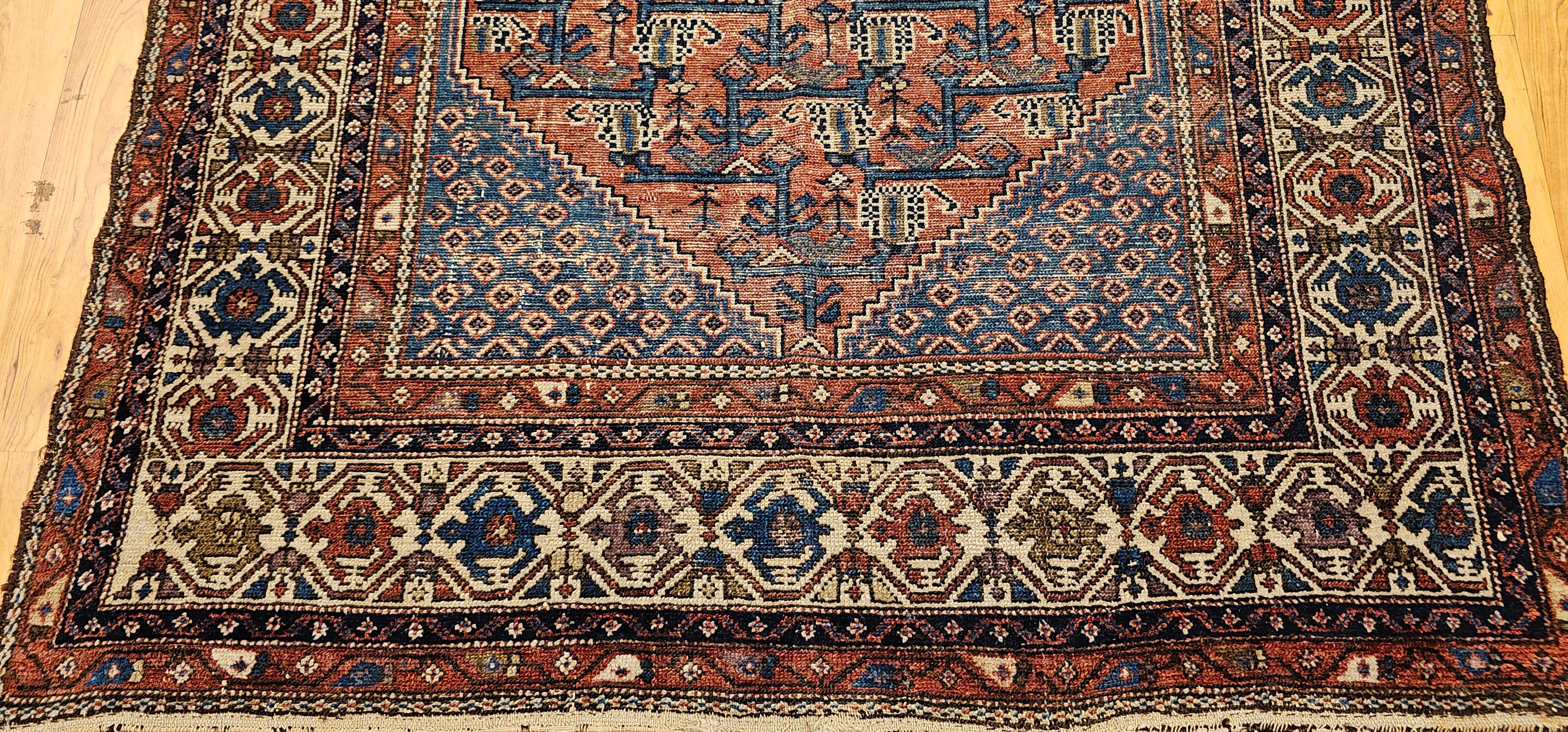 Vintage Persian Malayer Area Rug in Allover-Muster in Rot, Elfenbein, Blau (Handgeknüpft) im Angebot