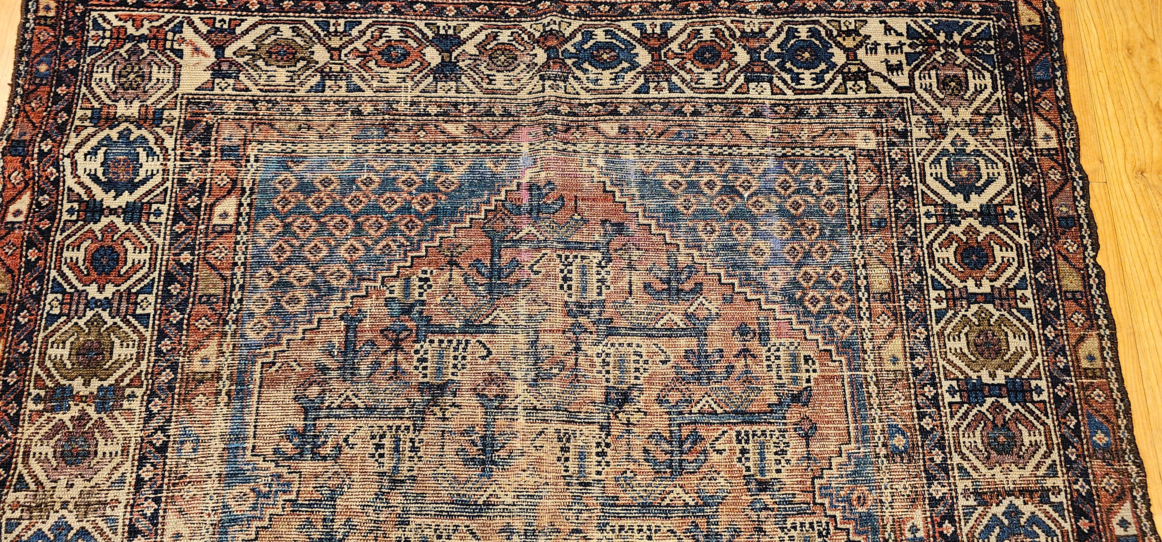 Vintage Persian Malayer Area Rug in Allover-Muster in Rot, Elfenbein, Blau (20. Jahrhundert) im Angebot
