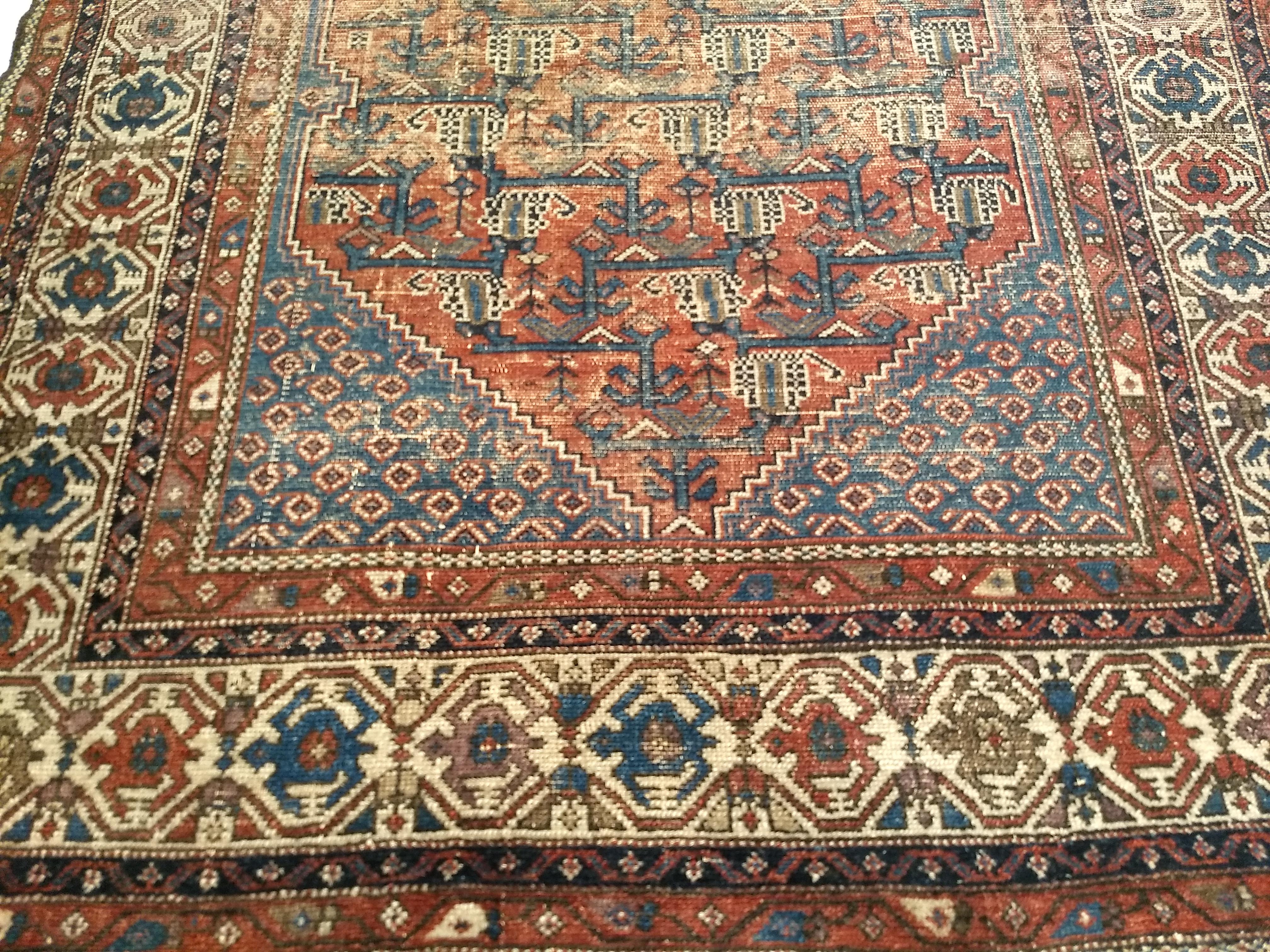 Vintage Persian Malayer Area Rug in Allover-Muster in Rot, Elfenbein, Blau (Wolle) im Angebot