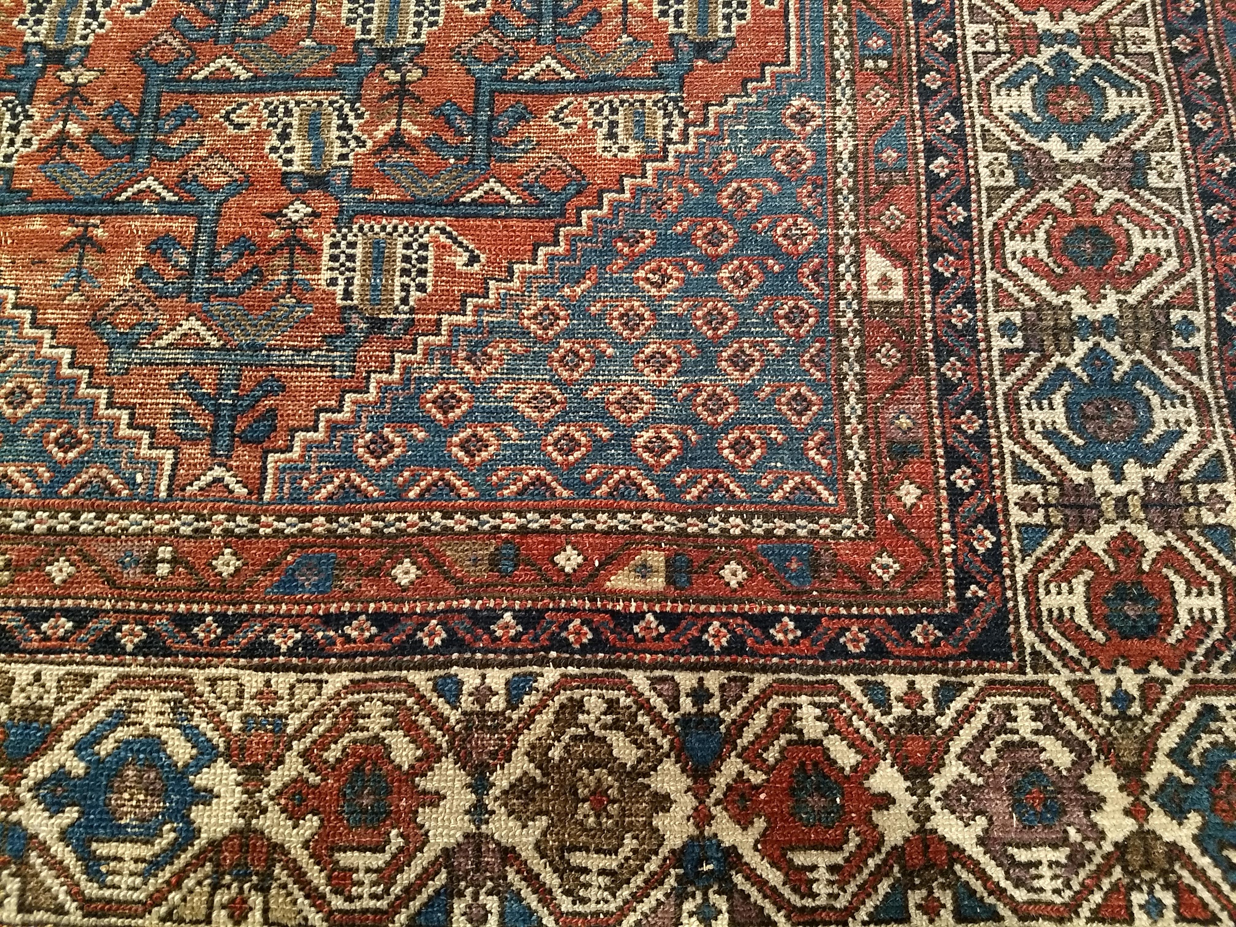 Vintage Persian Malayer Area Rug in Allover-Muster in Rot, Elfenbein, Blau im Angebot 1