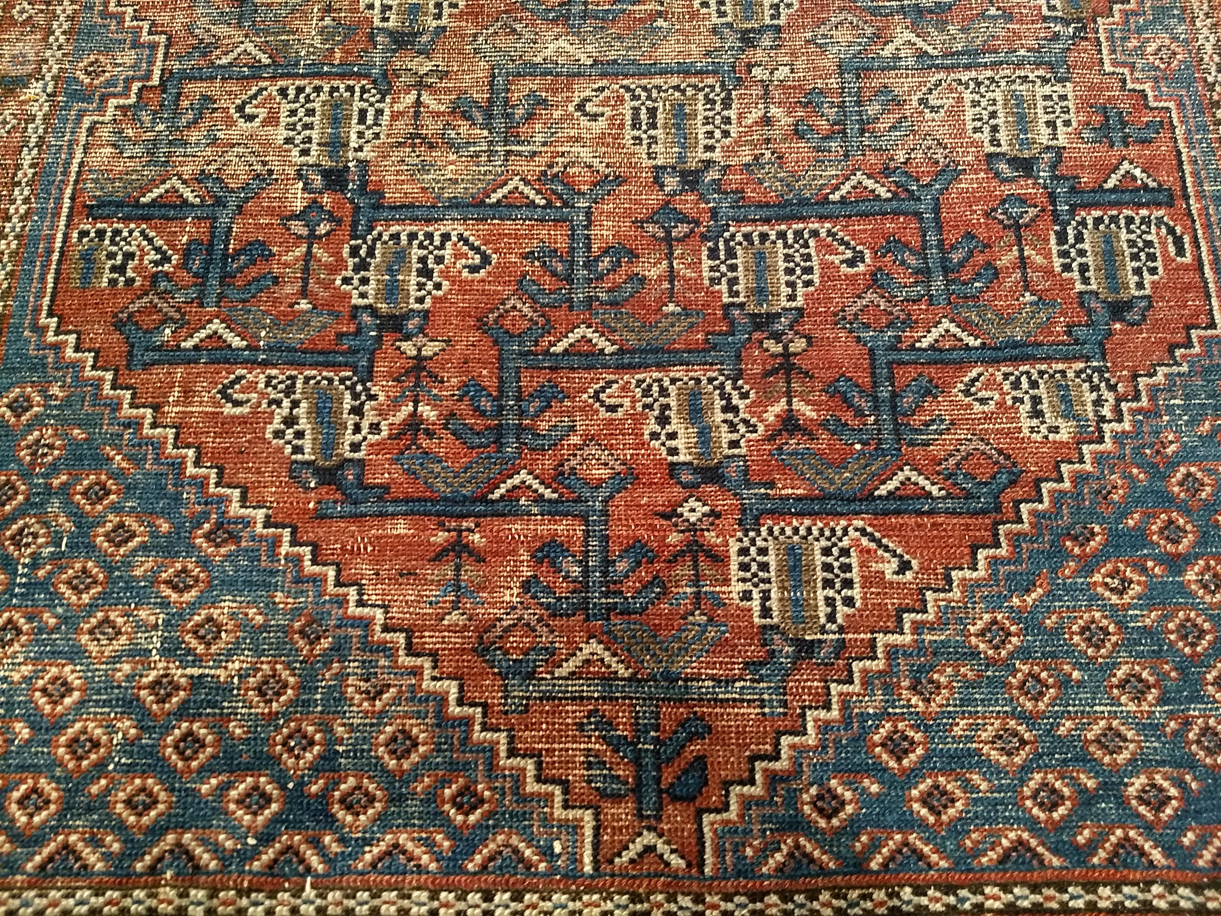 Vintage Persian Malayer Area Rug in Allover-Muster in Rot, Elfenbein, Blau im Angebot 2