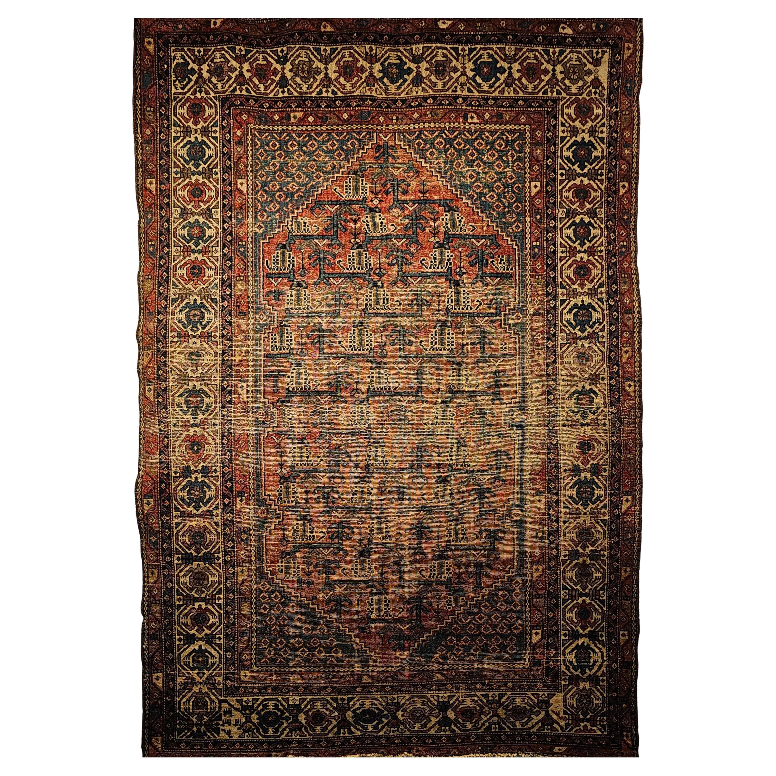 Vintage Persian Malayer Area Rug in Allover-Muster in Rot, Elfenbein, Blau im Angebot
