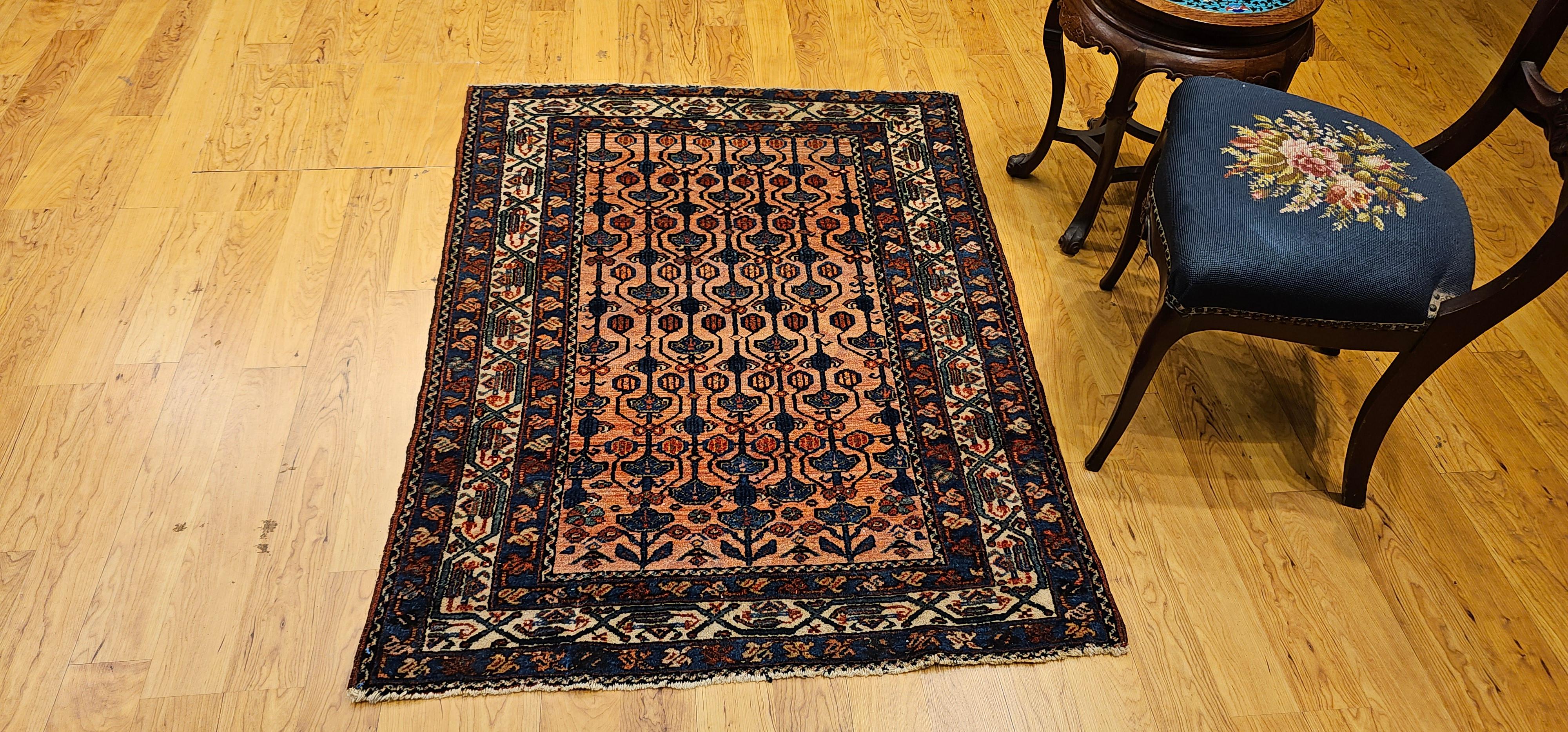 Vintage Persian Malayer Teppich mit Allover-Muster in Terrakotta, Elfenbein, Blau im Angebot 3