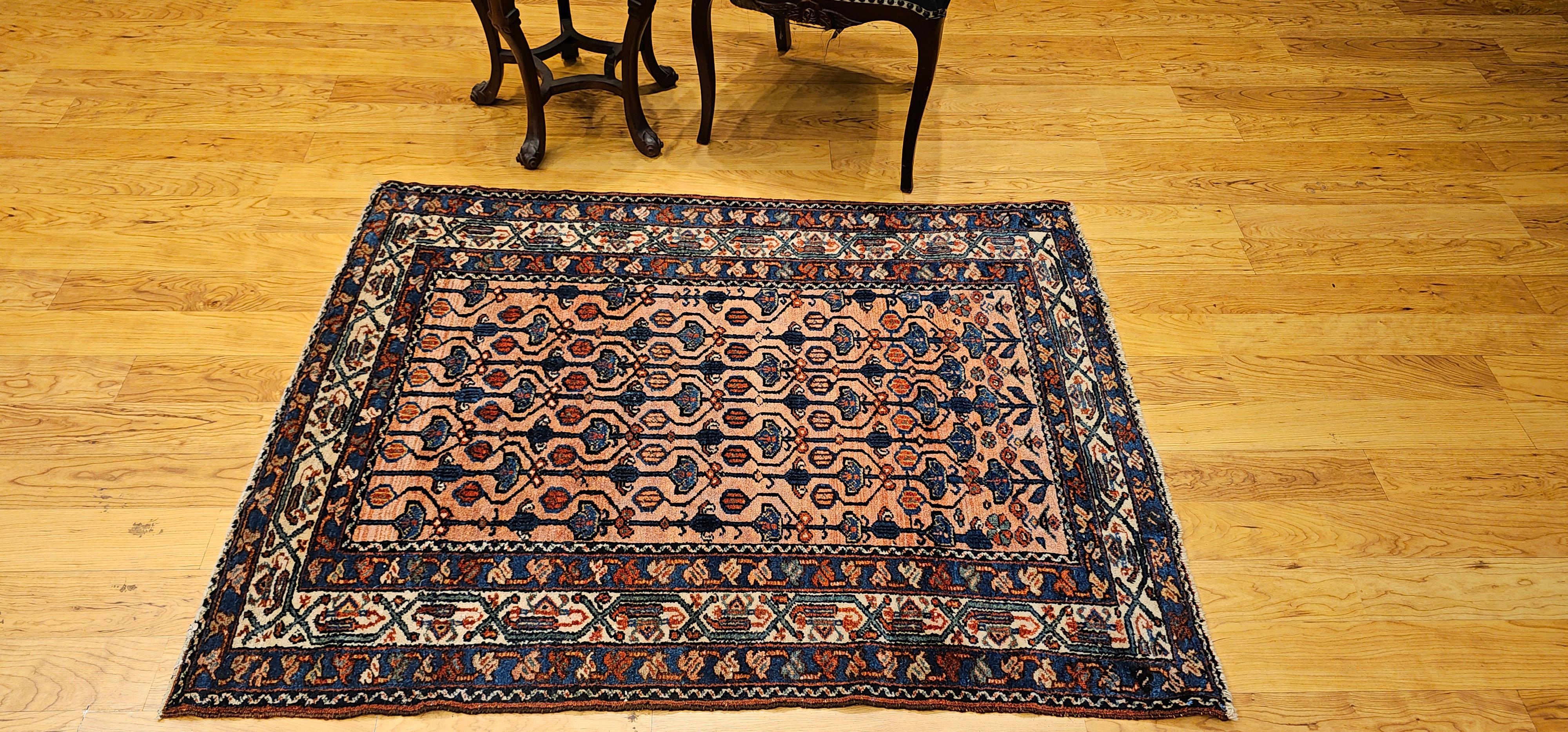 Vintage Persian Malayer Teppich mit Allover-Muster in Terrakotta, Elfenbein, Blau im Angebot 4