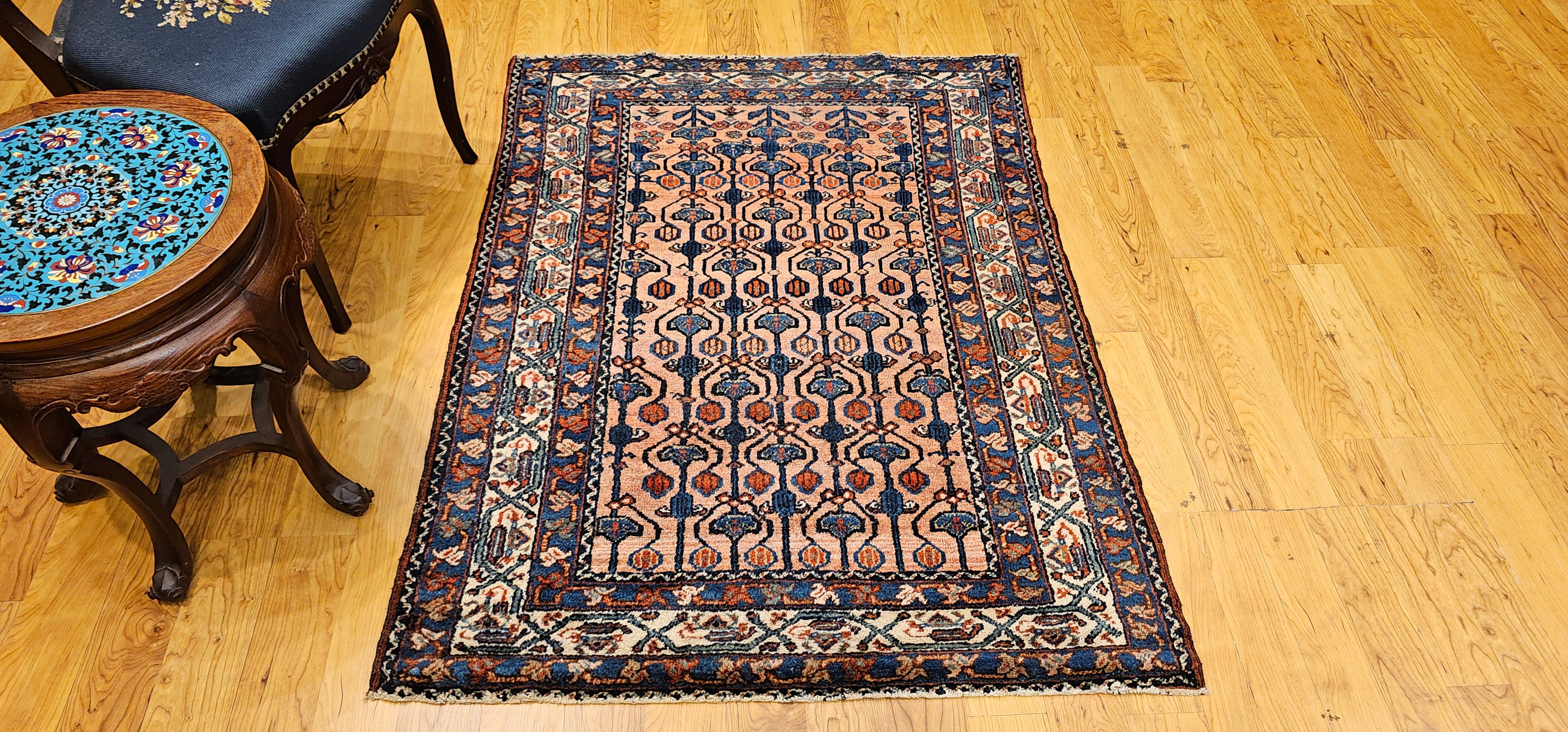 Vintage Persian Malayer Teppich mit Allover-Muster in Terrakotta, Elfenbein, Blau im Angebot 6