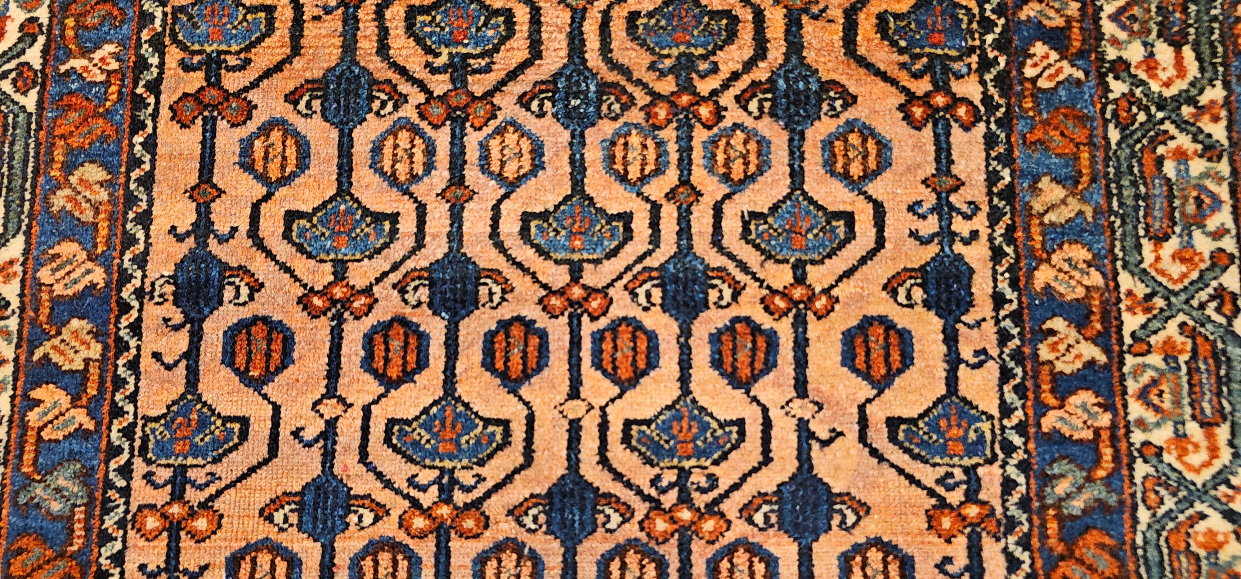 Vintage Persian Malayer Teppich mit Allover-Muster in Terrakotta, Elfenbein, Blau im Angebot 1