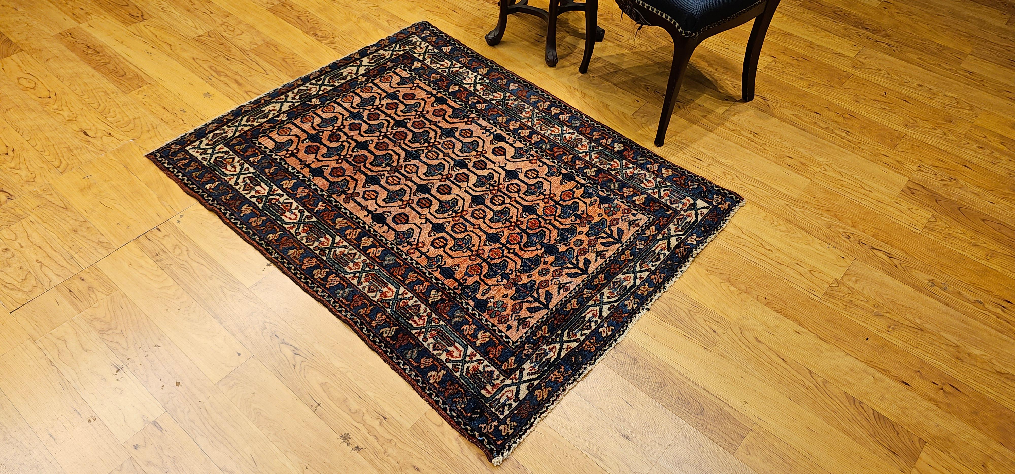 Vintage Persian Malayer Teppich mit Allover-Muster in Terrakotta, Elfenbein, Blau im Angebot 2