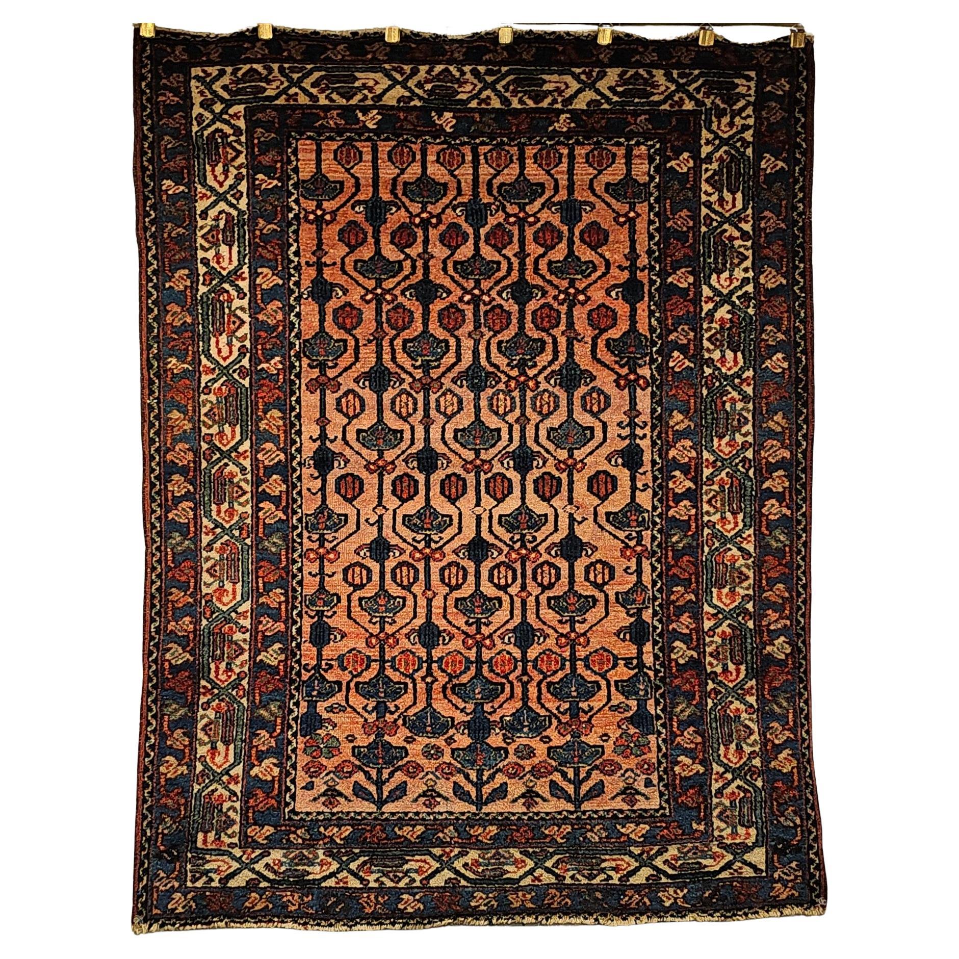 Vintage Persian Malayer Teppich mit Allover-Muster in Terrakotta, Elfenbein, Blau