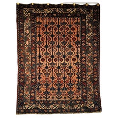 Vintage Persian Malayer Teppich mit Allover-Muster in Terrakotta, Elfenbein, Blau