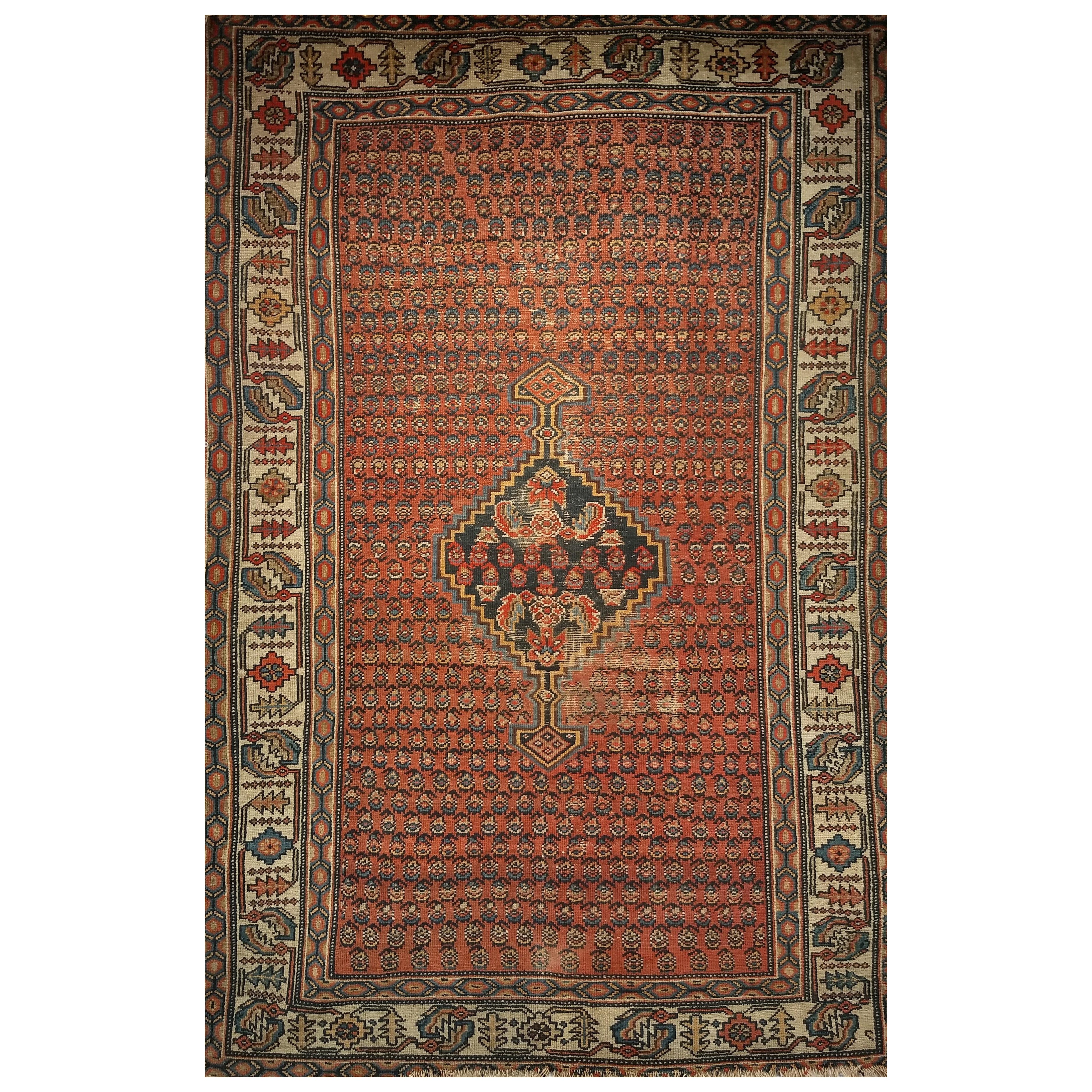 Vintage Persian Malayer Area Rug in Allover Pattern in Terracotta, Ivory, Navy For Sale