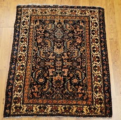 Vintage Persian Malayer Area Rug in an Allover Pattern in Navy, Ivory, Blue