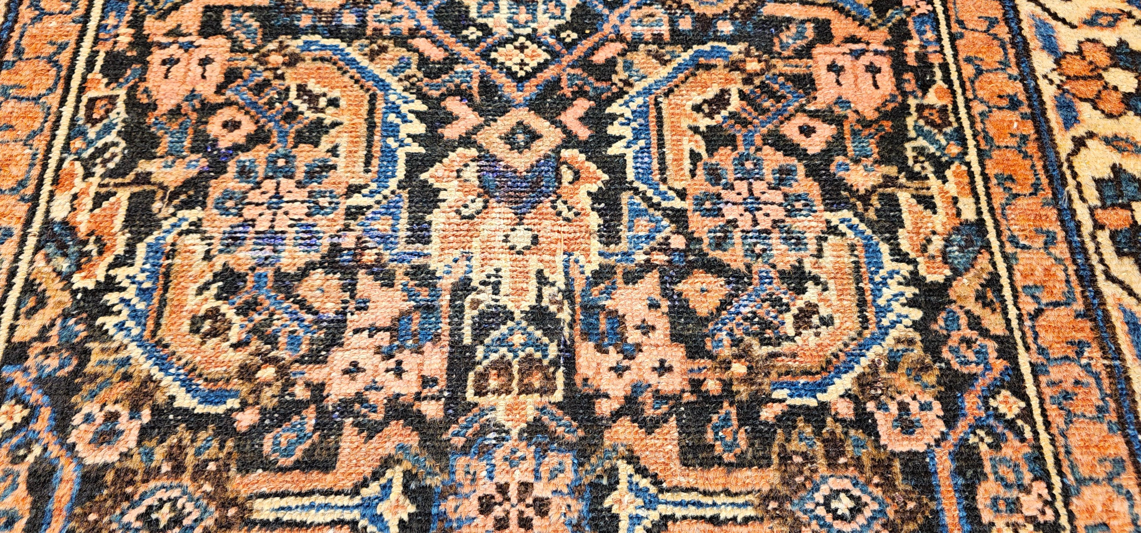 Vintage Persian Malayer Teppich in einem Allover-Muster in Marine, Elfenbein, Blau im Angebot 2