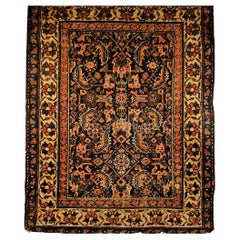 Tappeto persiano d'epoca Malayer con motivo alllover nei colori navy, avorio e blu