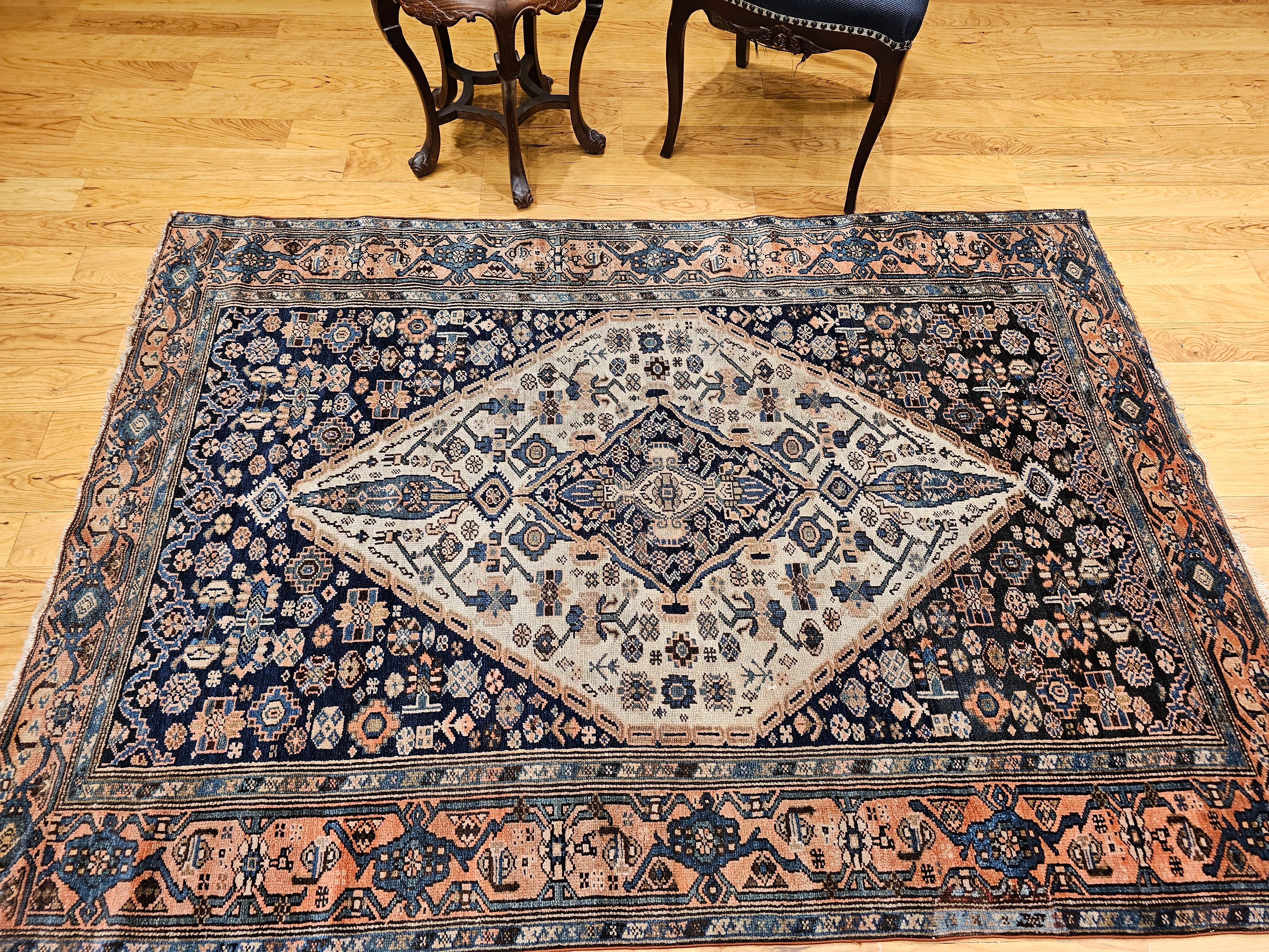 Persischer Malayer-Teppich im Vintage-Stil mit geometrischem Medaillon-Muster im Angebot 9