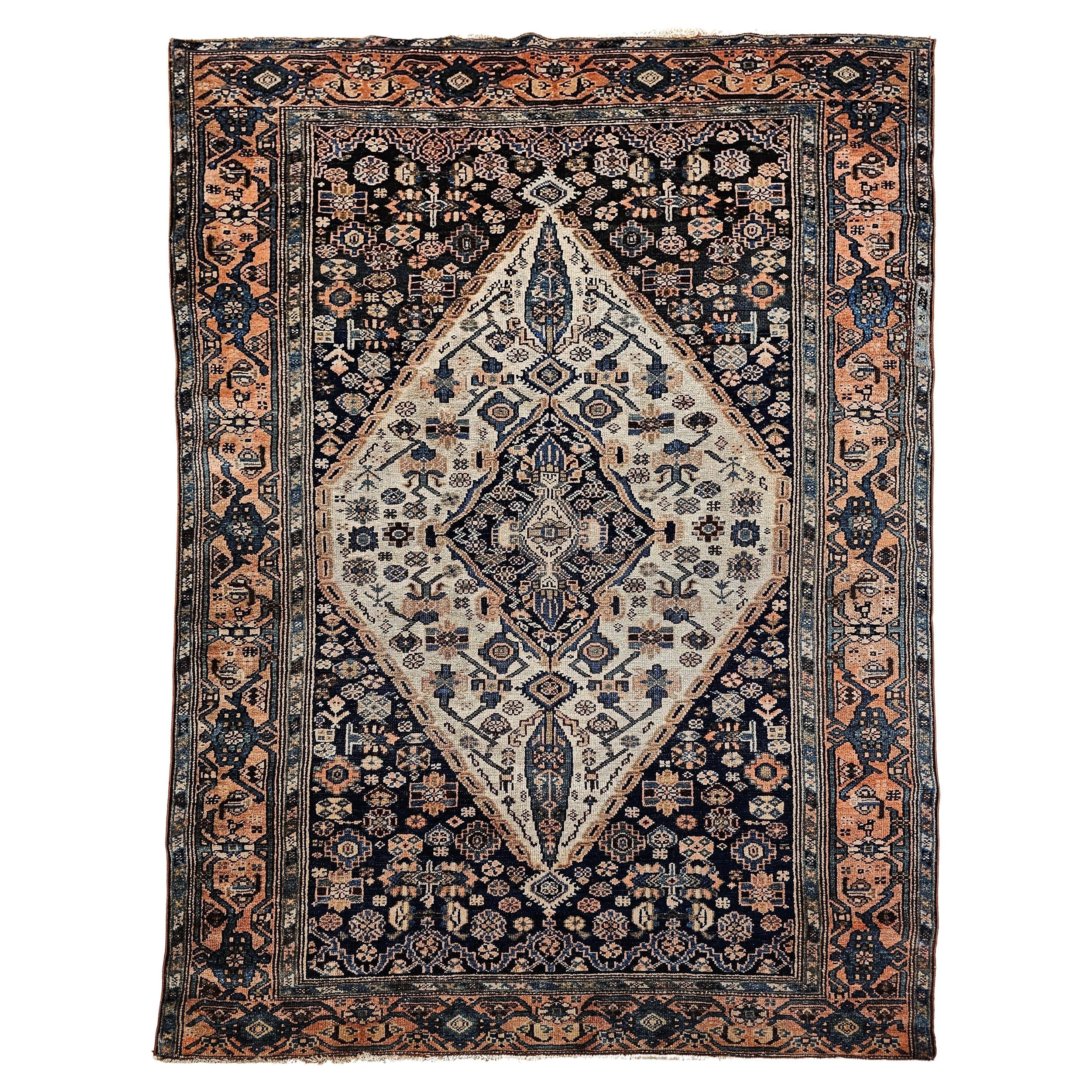 Alfombra Persa Malayer Vintage con Medallón Geométrico