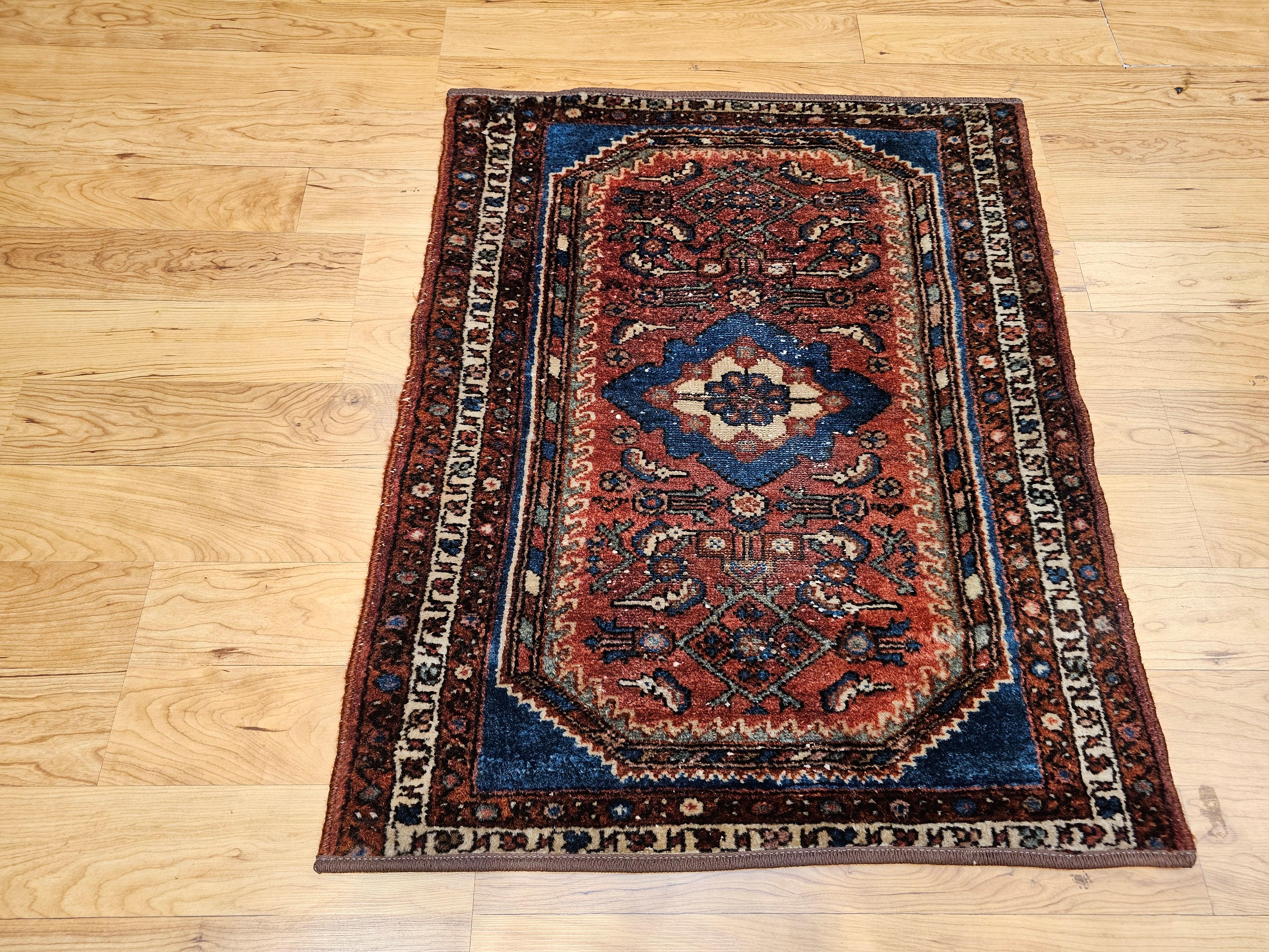 Alfombra persa vintage Malayer de diseño geométrico Herati Lana en venta