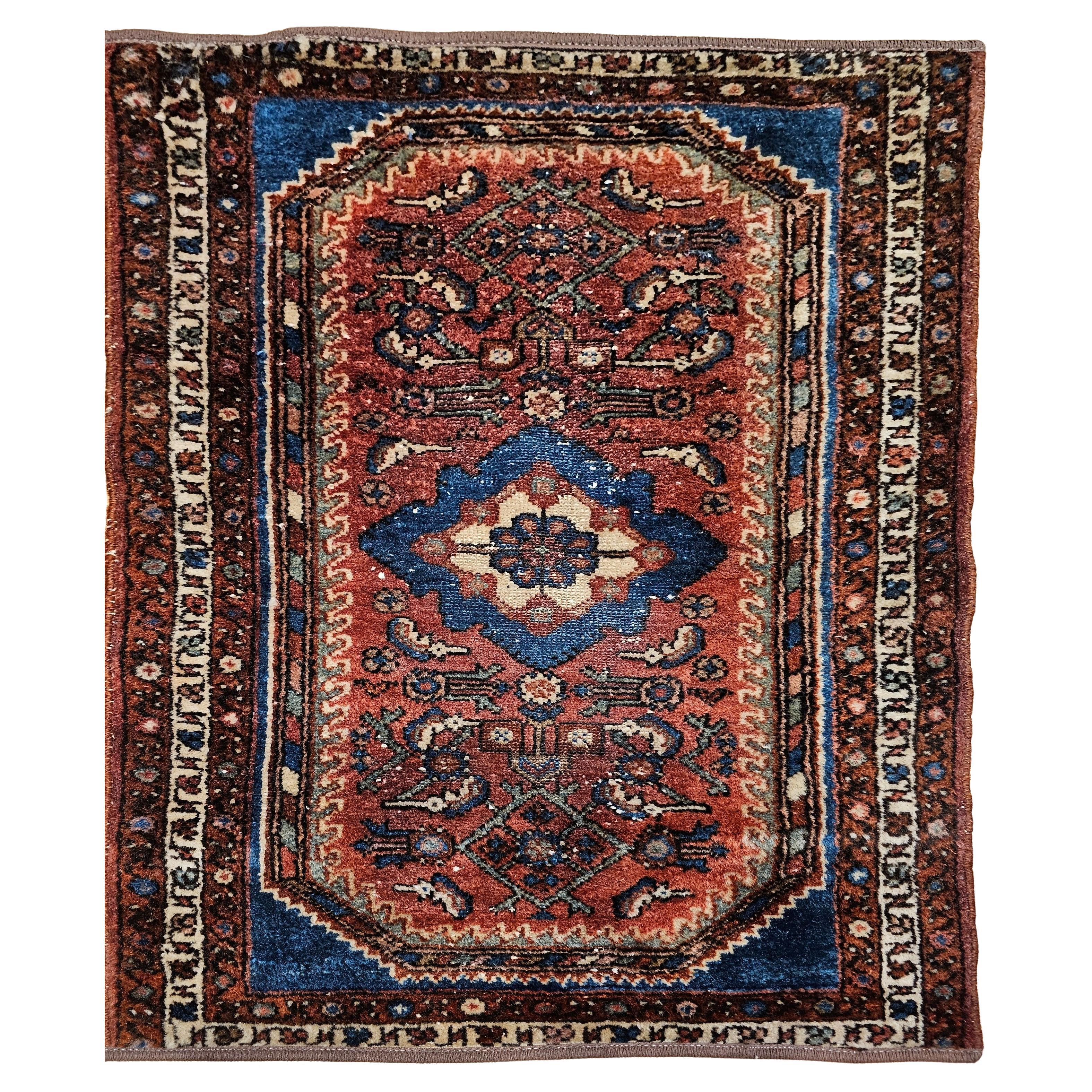 Vintage Persian Malayer Area Rug in Herati Geometric Pattern