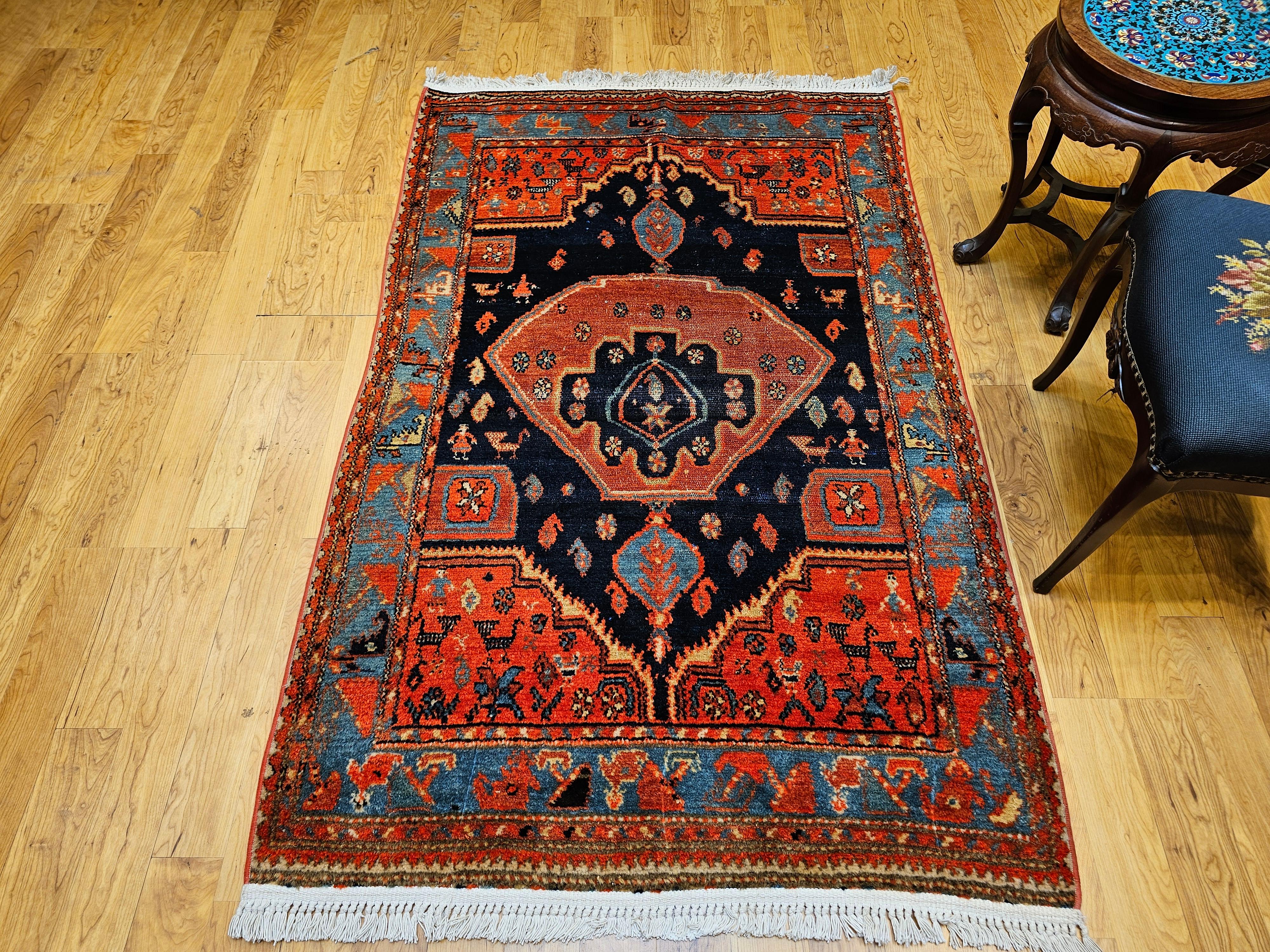 Tappeto persiano vintage Malayer con disegno a medaglione in blu navy e turchese in vendita 8